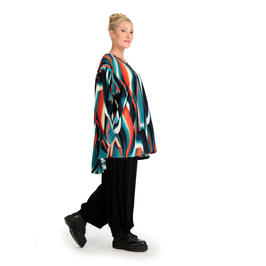  A-Form Bigshirt von AKH Fashion aus Viskose, 1144.00593, Blau-Orange-Schwarz, Schick, Modern