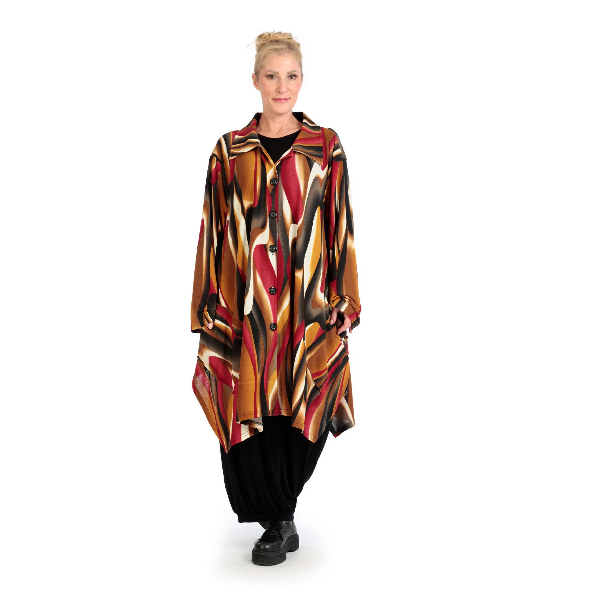  A-Form Jacke von AKH Fashion aus Viskose, 1144.06864, Cognac-Rot-Weiß, Wellen, Schick