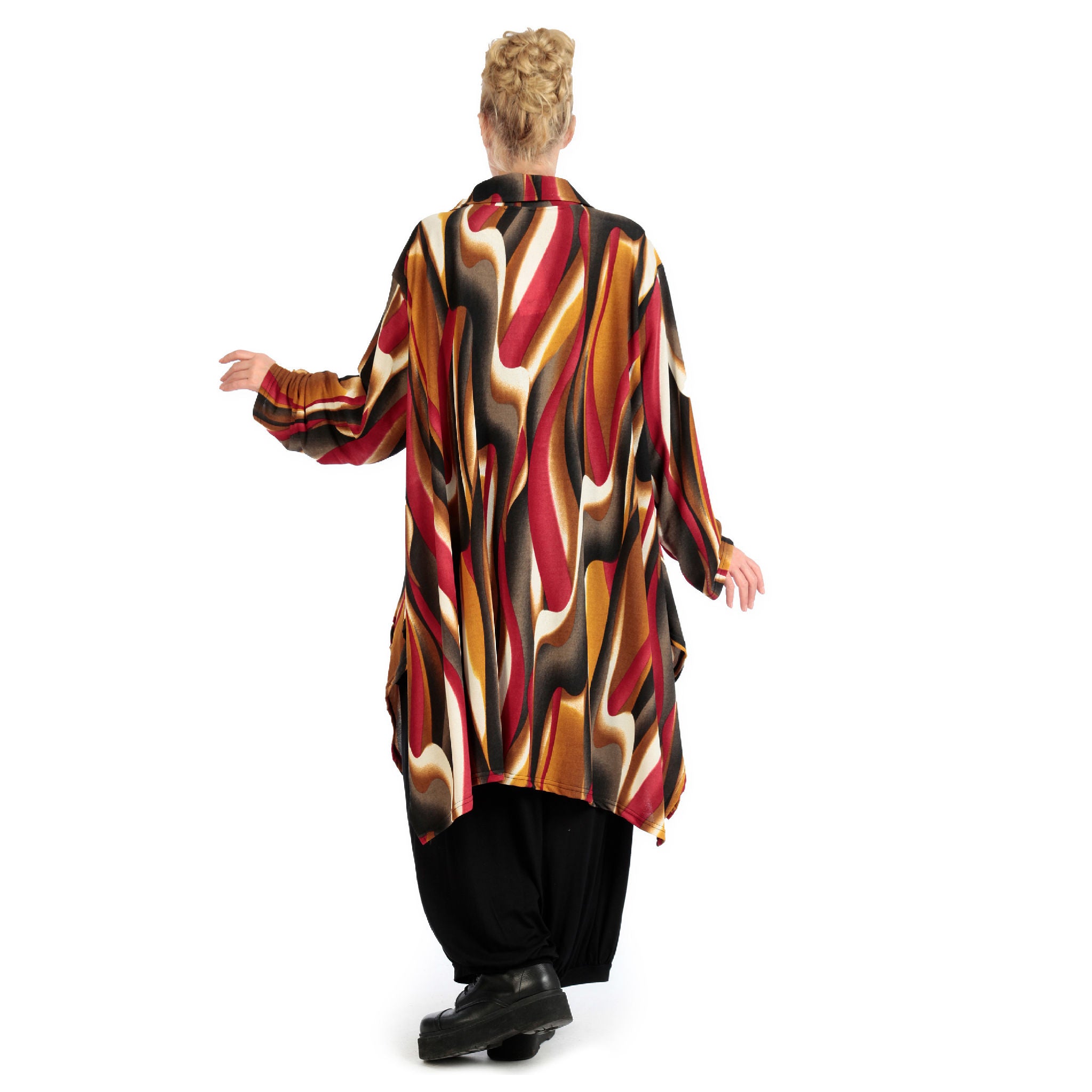  A-Form Jacke von AKH Fashion aus Viskose, 1144.06864, Cognac-Rot-Weiß, Wellen, Schick
