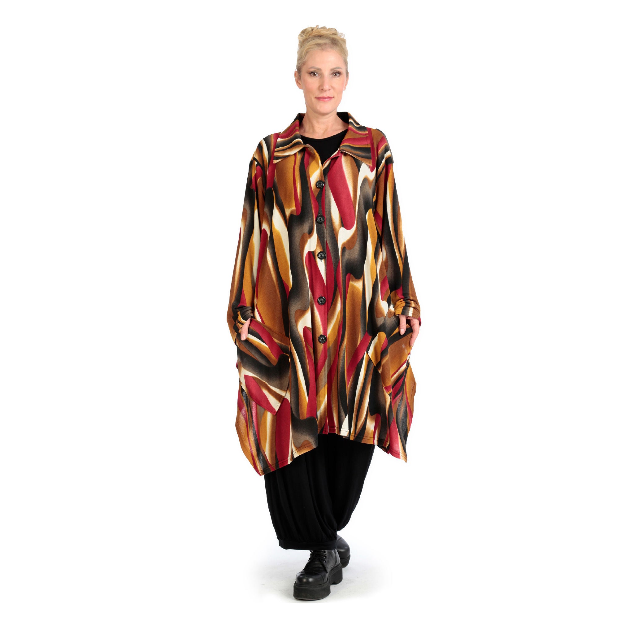  A-Form Jacke von AKH Fashion aus Viskose, 1144.06864, Cognac-Rot-Weiß, Wellen, Schick