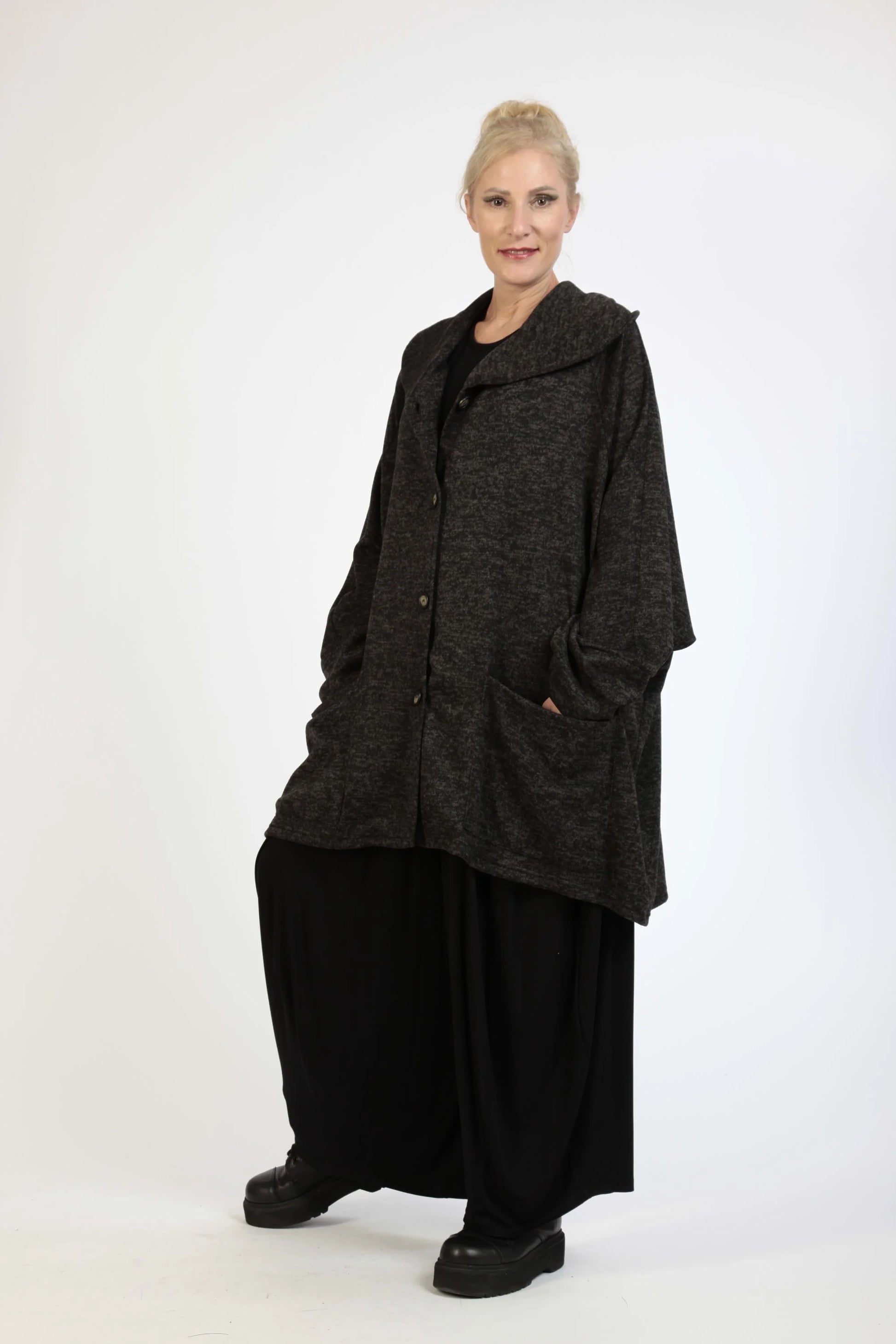  Jacke von AKH Fashion aus Polyester in kastiger Form, 1179.01845, Dunkelgrau, Ausgefallen