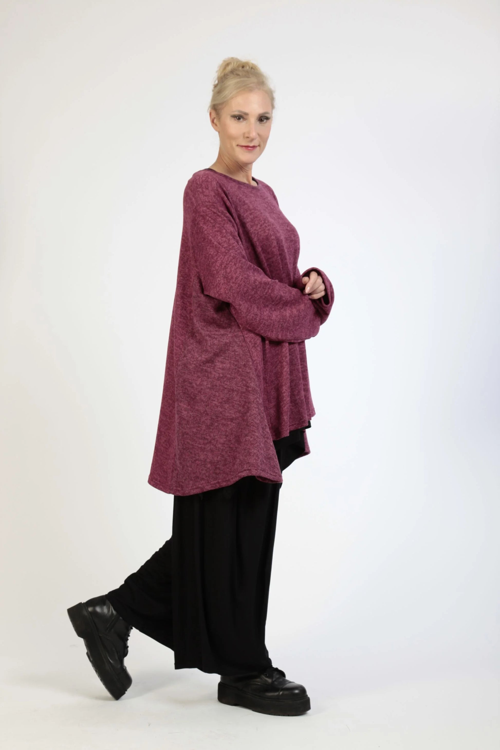  A-Form Bigshirt von AKH Fashion aus Polyester, 1179.00593, Fuchsia, Meliert, Schick, Modern