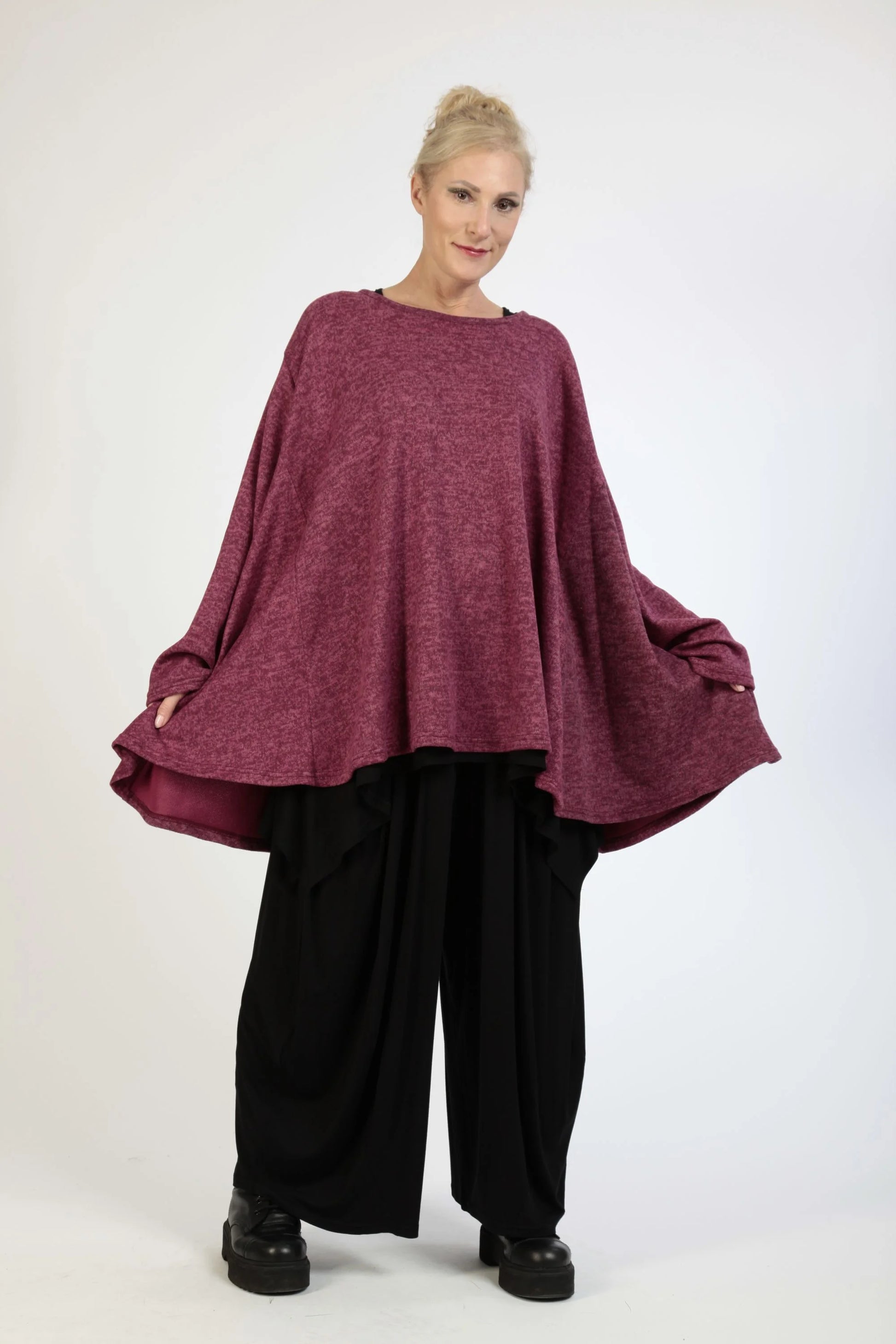  A-Form Bigshirt von AKH Fashion aus Polyester, 1179.00593, Fuchsia, Meliert, Schick, Modern