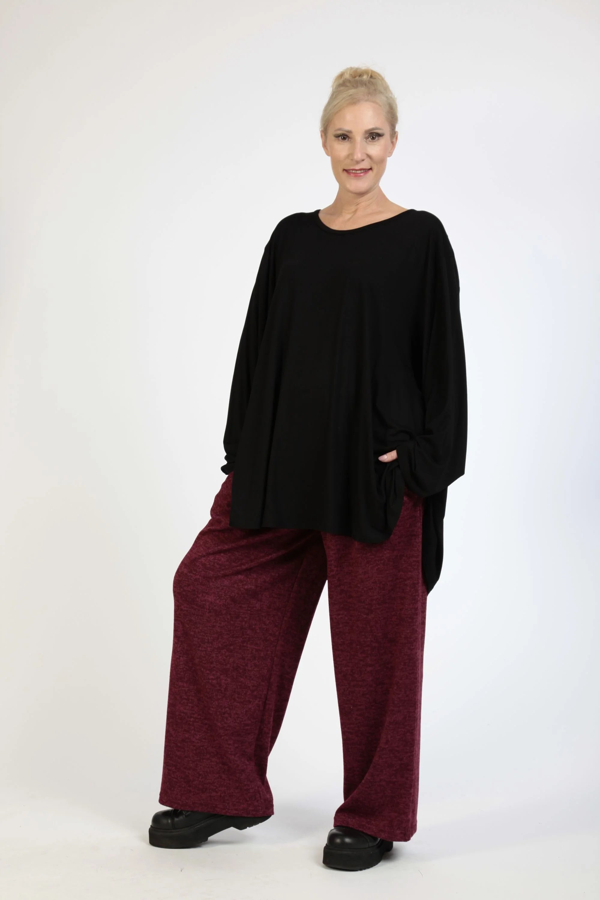  AKH Fashion Hose in gerader Form, aus Polyester, 1179.06852, Weinrot, Meliert, Schick