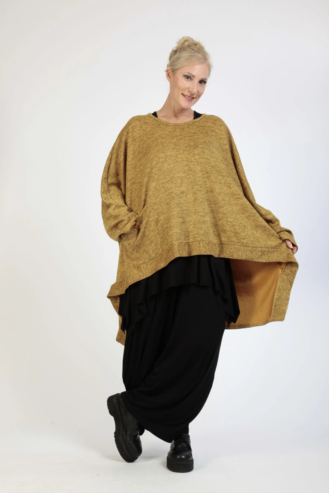  Bigshirt von AKH Fashion aus Polyester in Vokuhila-Form, 1179.06861, Senf, Meliert, Schick