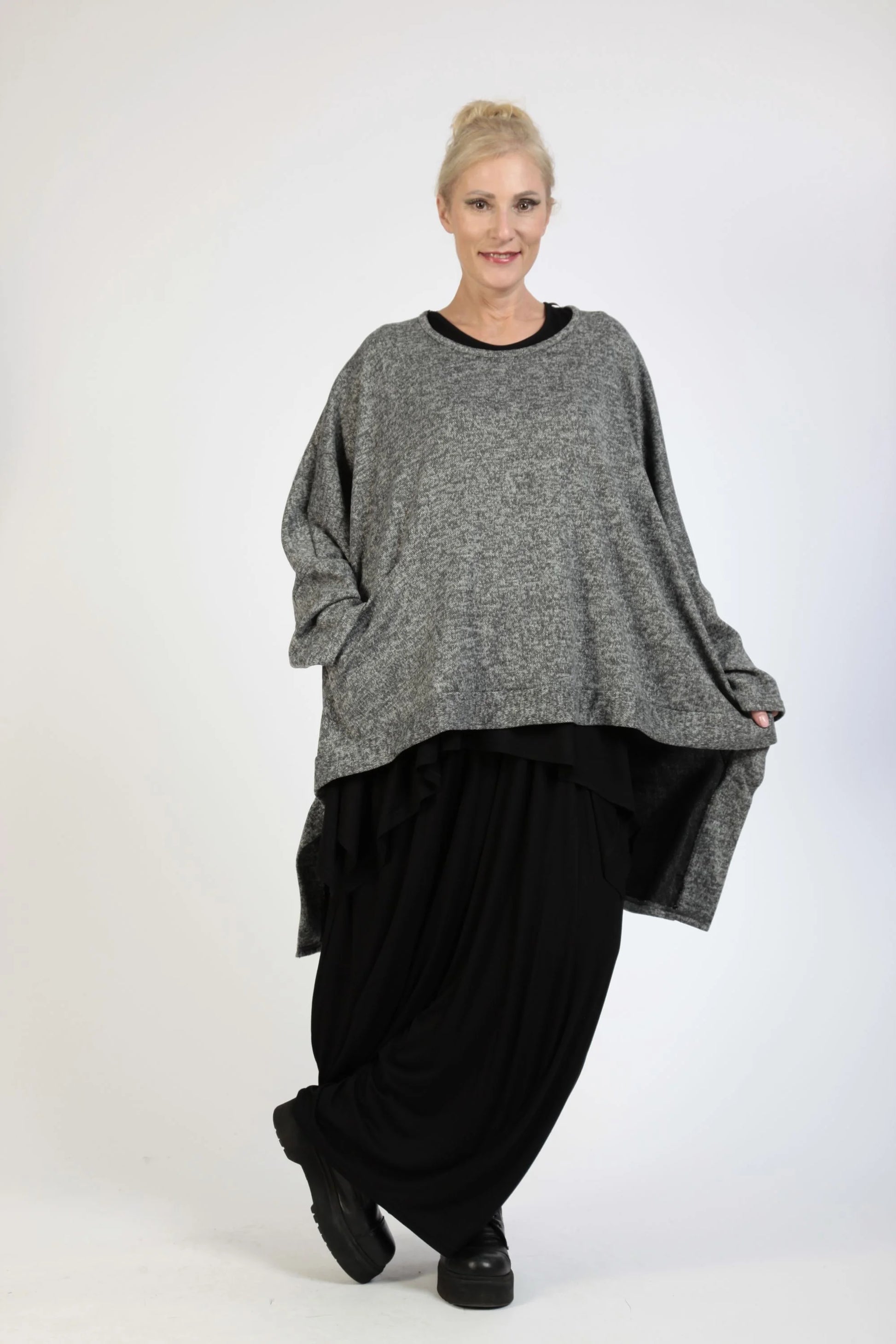  Bigshirt von AKH Fashion aus Polyester in Vokuhila-Form, 1179.06861, Grau, Meliert, Schick