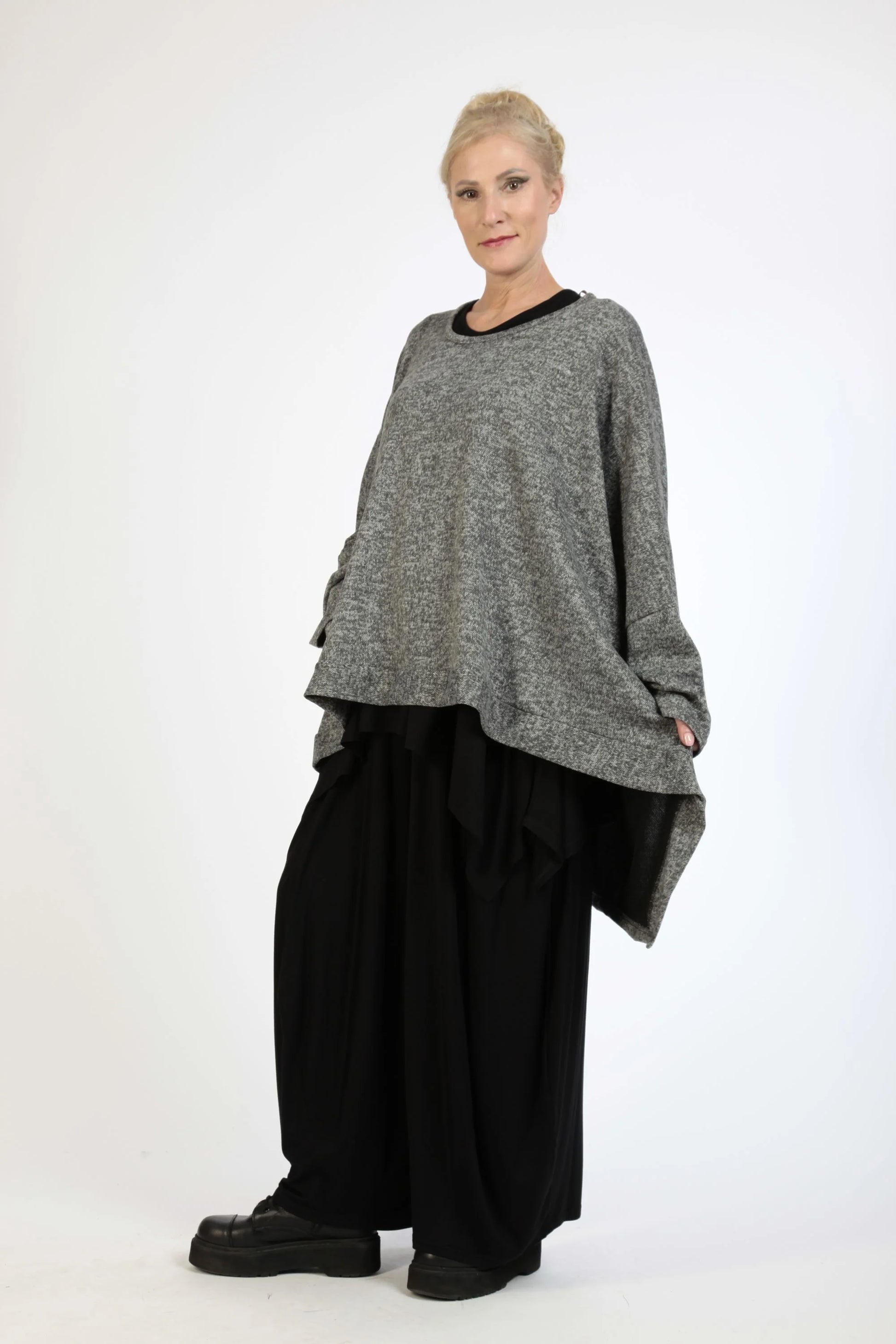  Bigshirt von AKH Fashion aus Polyester in Vokuhila-Form, 1179.06861, Grau, Meliert, Schick