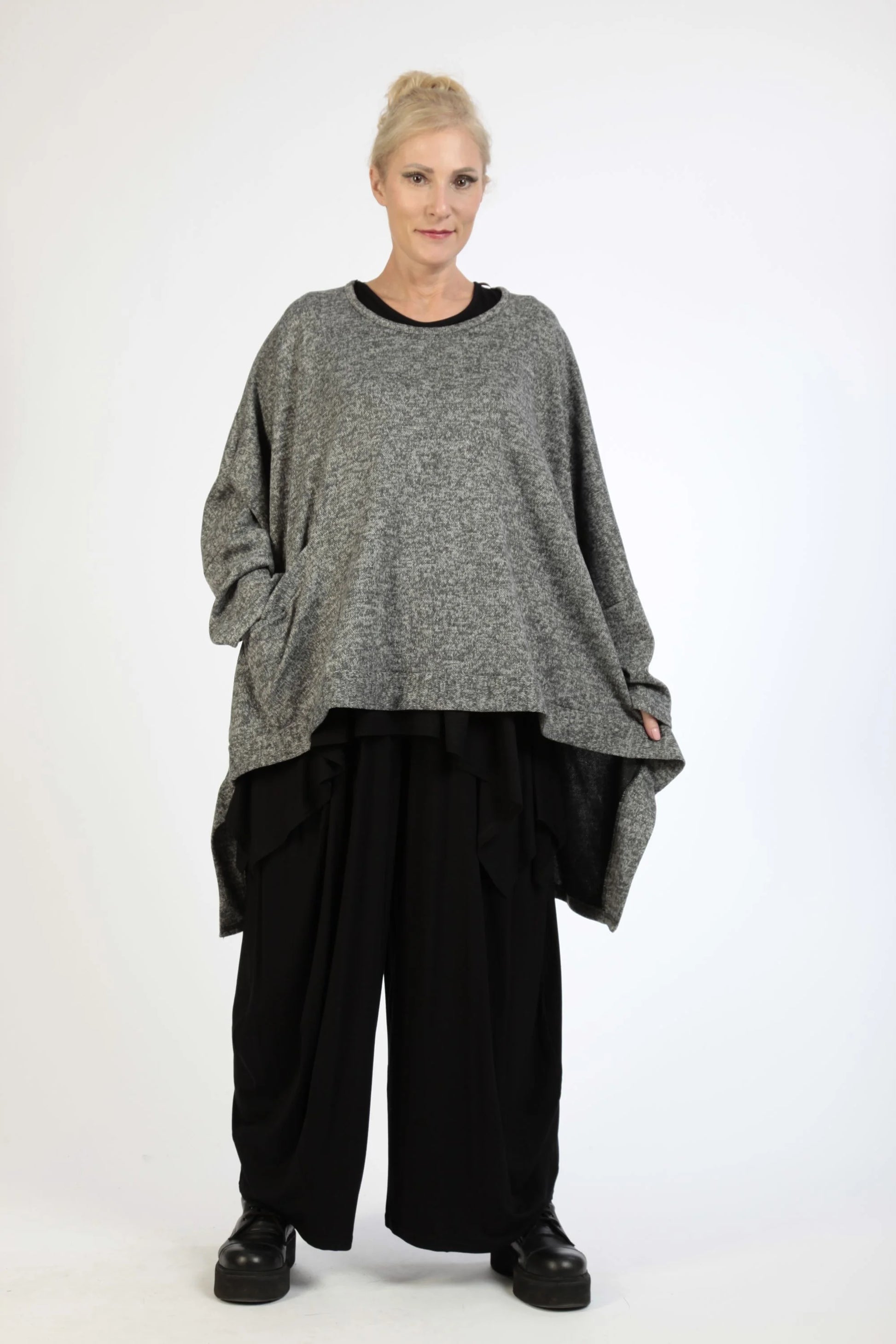  Bigshirt von AKH Fashion aus Polyester in Vokuhila-Form, 1179.06861, Grau, Meliert, Schick