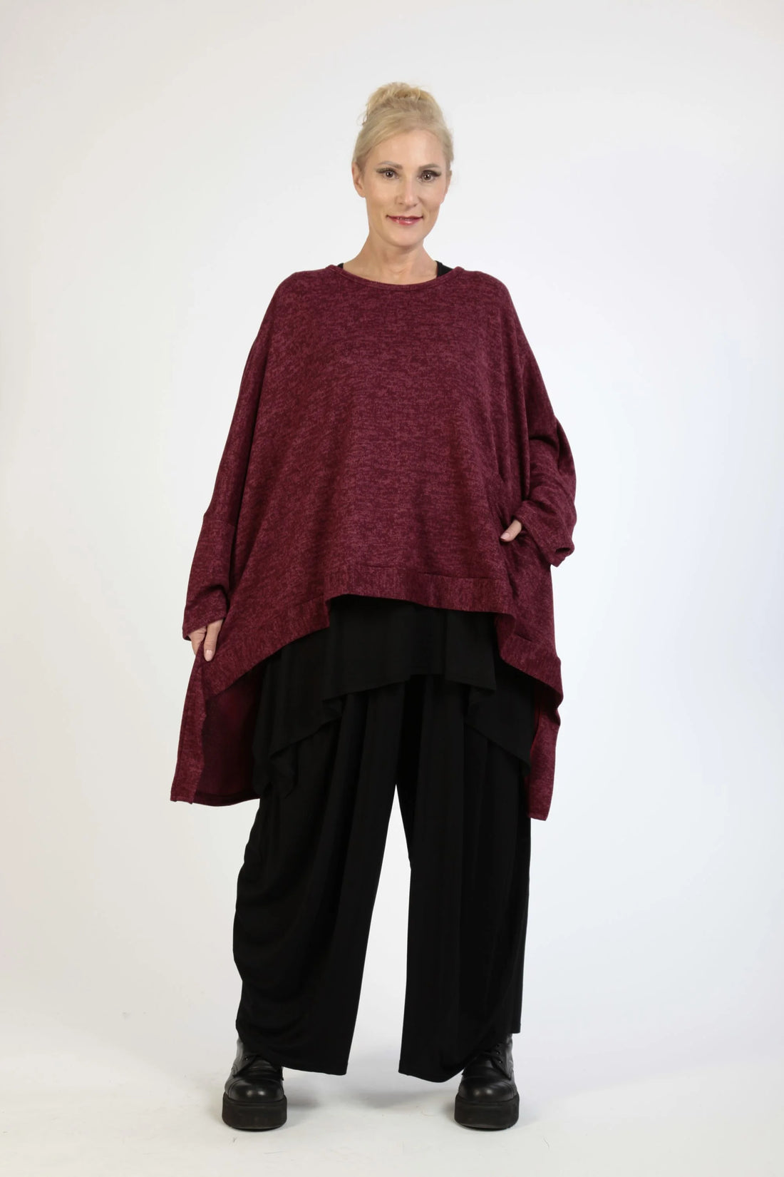  Bigshirt von AKH Fashion aus Polyester in Vokuhila-Form, 1179.06861, Weinrot, Schick, Modern