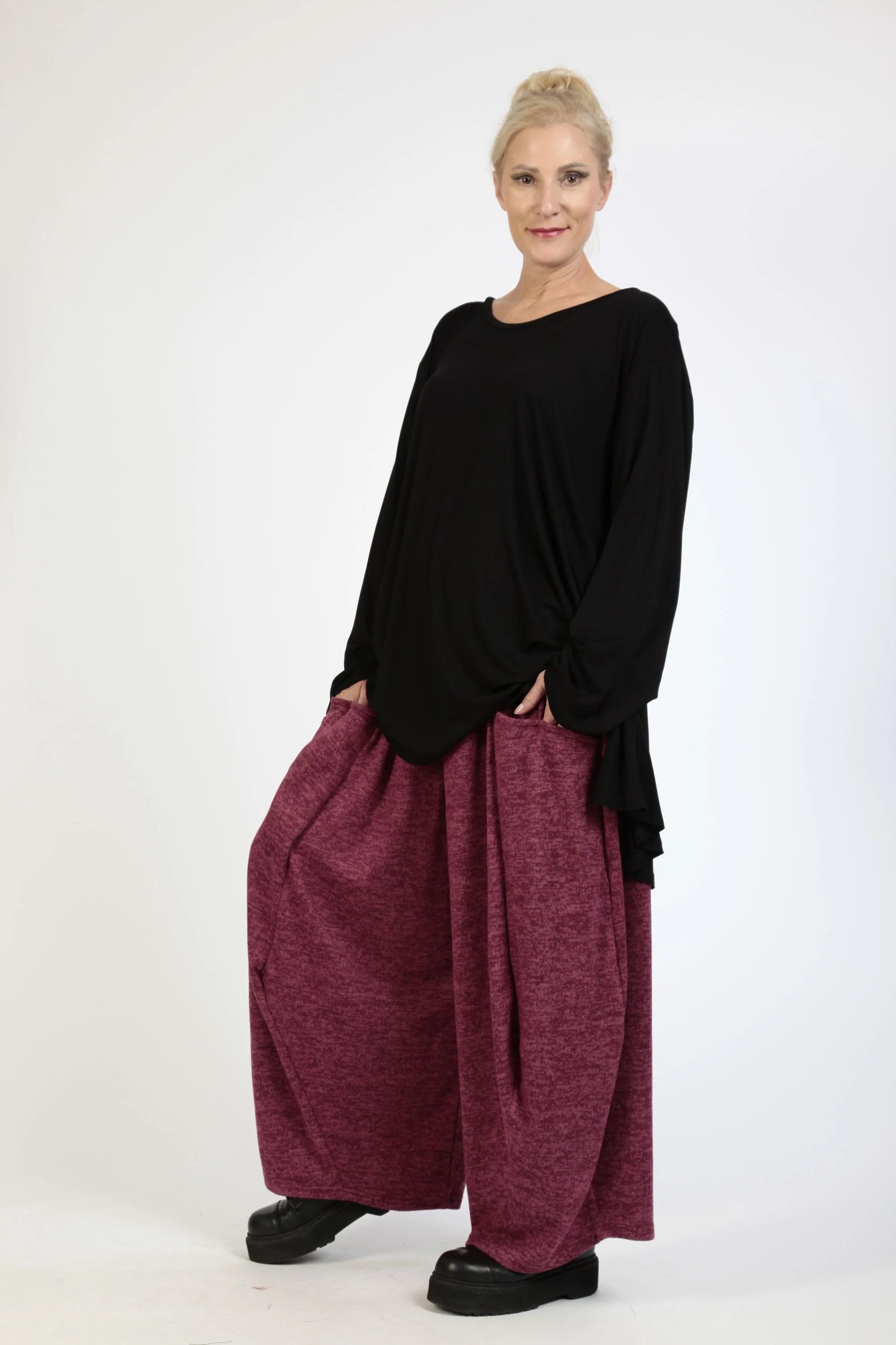  Stylische Ballonhose in Fuchsia mit meliertem Muster für komfortable Herbst- und Wintermode