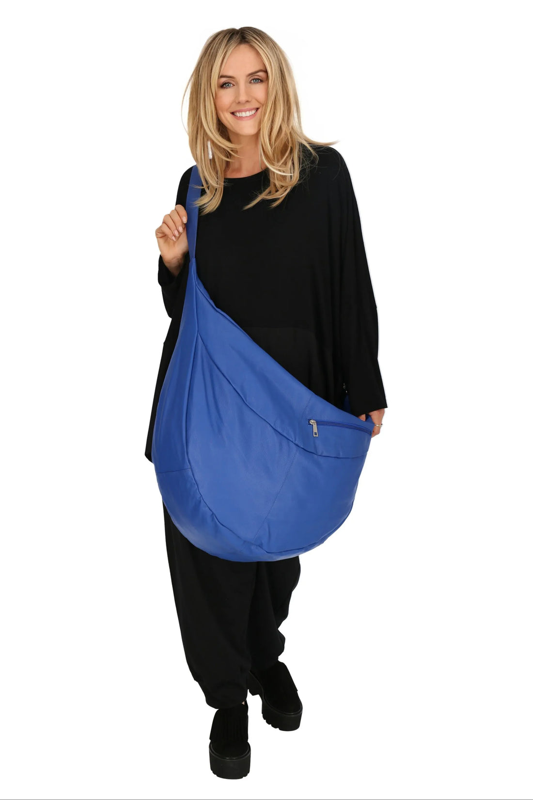  Ballon Tasche von AKH Fashion aus Leder, 1180.DJ004, Royalblau, Unifarben, Schick, Modern