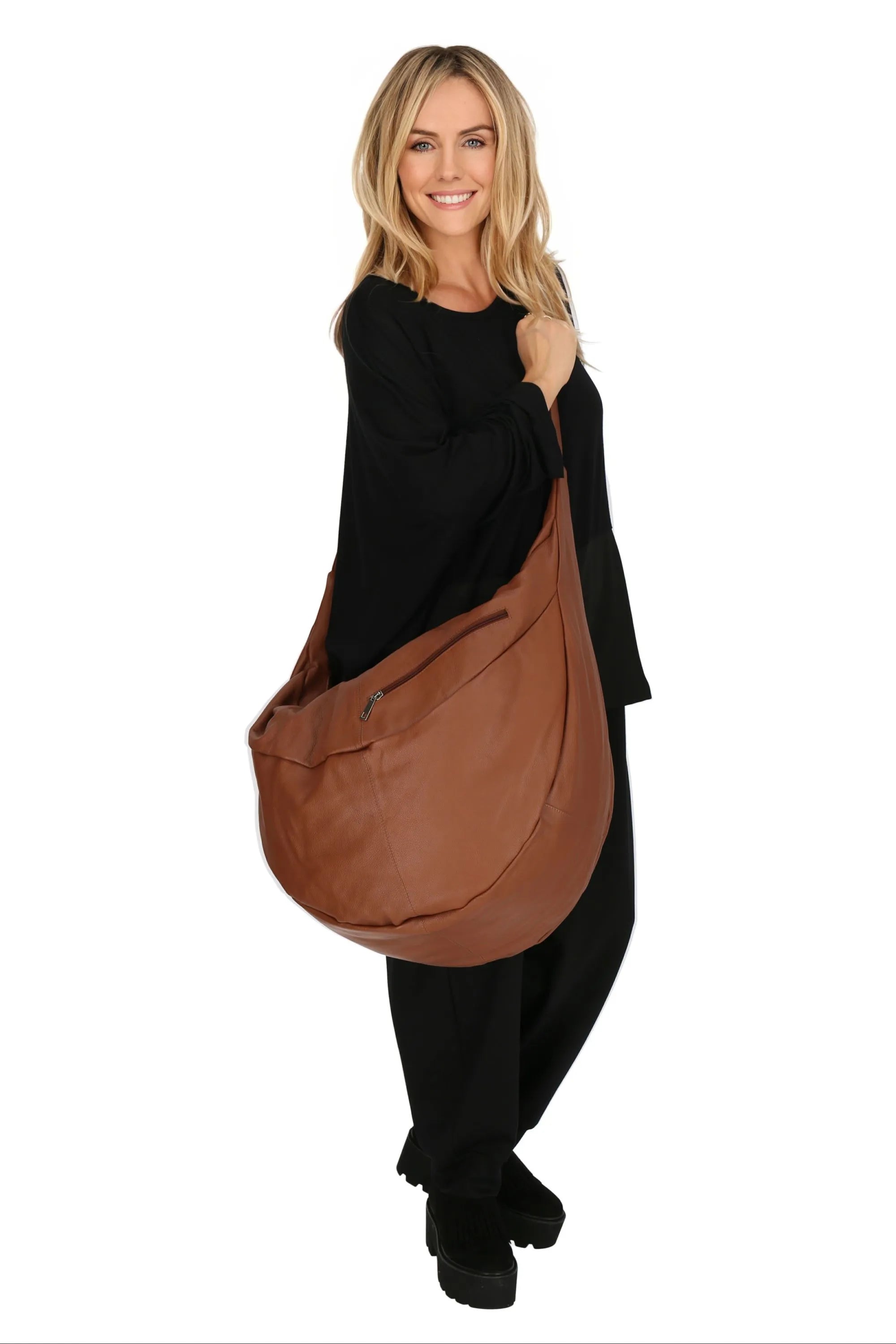  Ballon Tasche von AKH Fashion aus Leder, 1180.DJ004, Cognac, Schick, Modern, Bequem