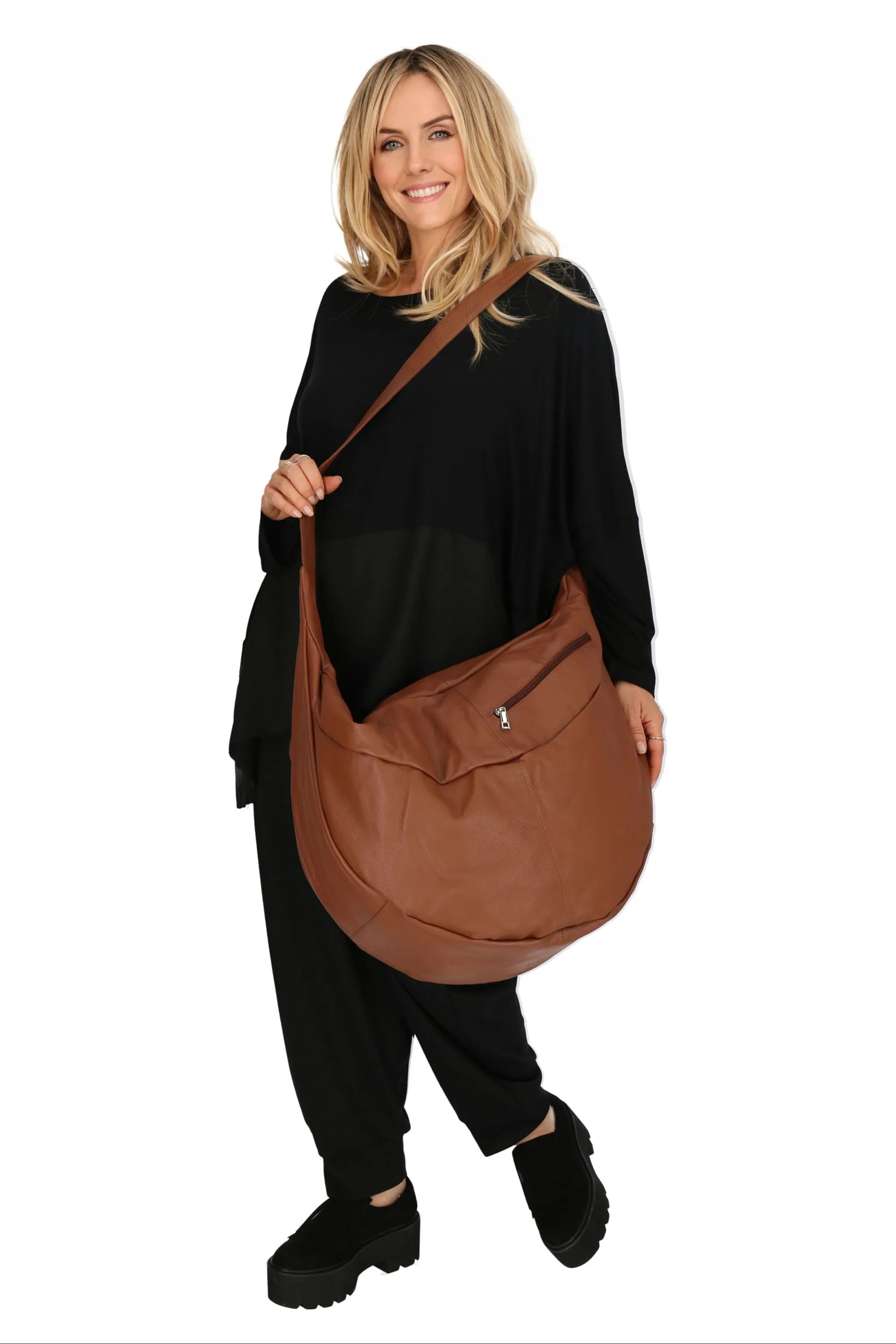  Ballon Tasche von AKH Fashion aus Leder, 1180.DJ004, Cognac, Schick, Modern, Bequem