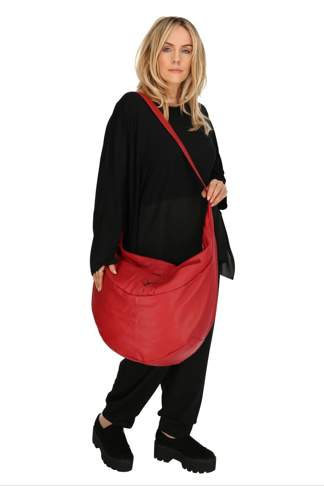  Ballon Tasche von AKH Fashion aus Leder, 1180.DJ004, Rot, Unifarben, Ausgefallen, Modern