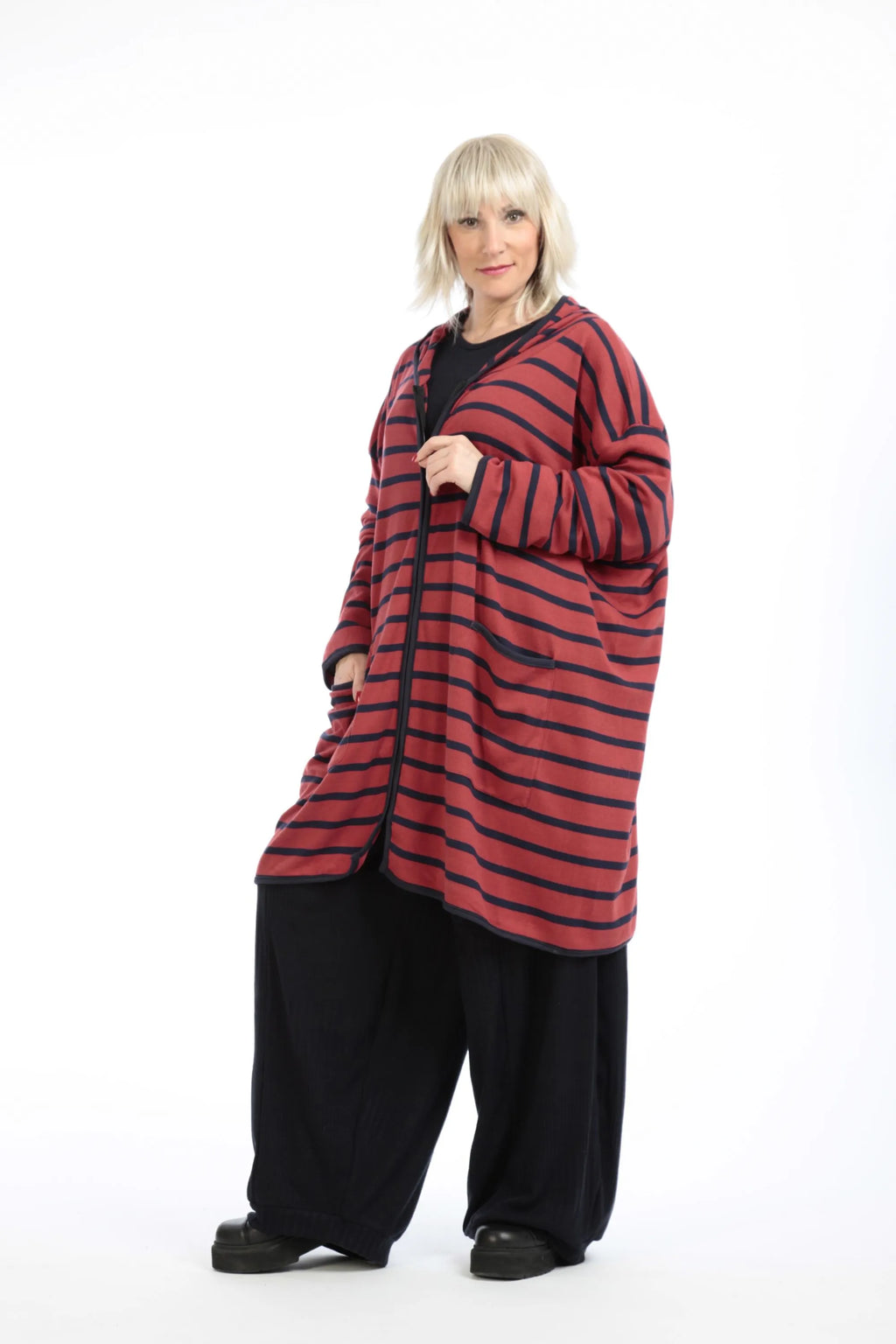  AKH Fashion Jacke in gerader Form, aus Materialmix, 1190.07598, Rot-Blau, Streifen