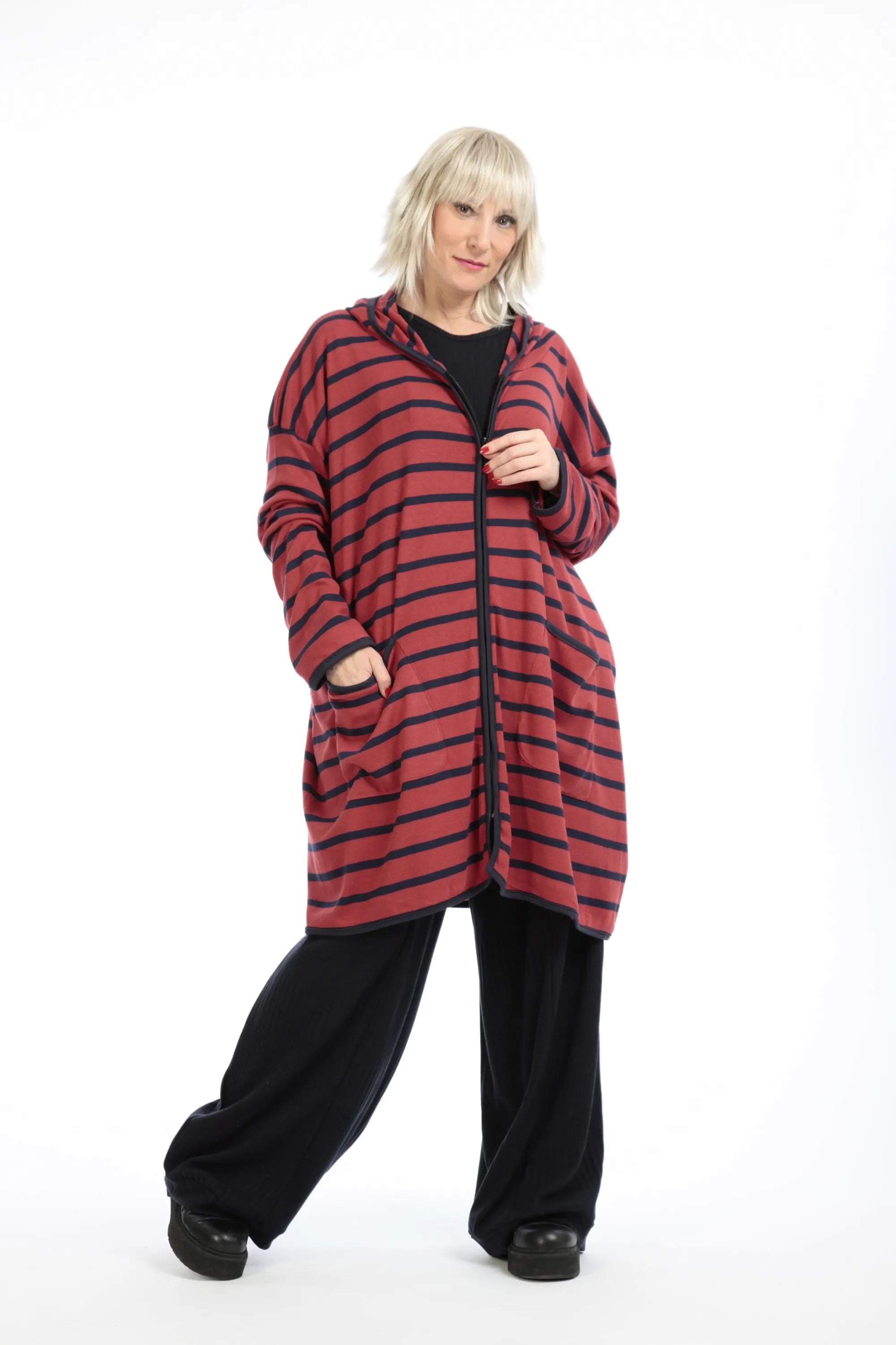  AKH Fashion Jacke in gerader Form, aus Materialmix, 1190.07598, Rot-Blau, Streifen