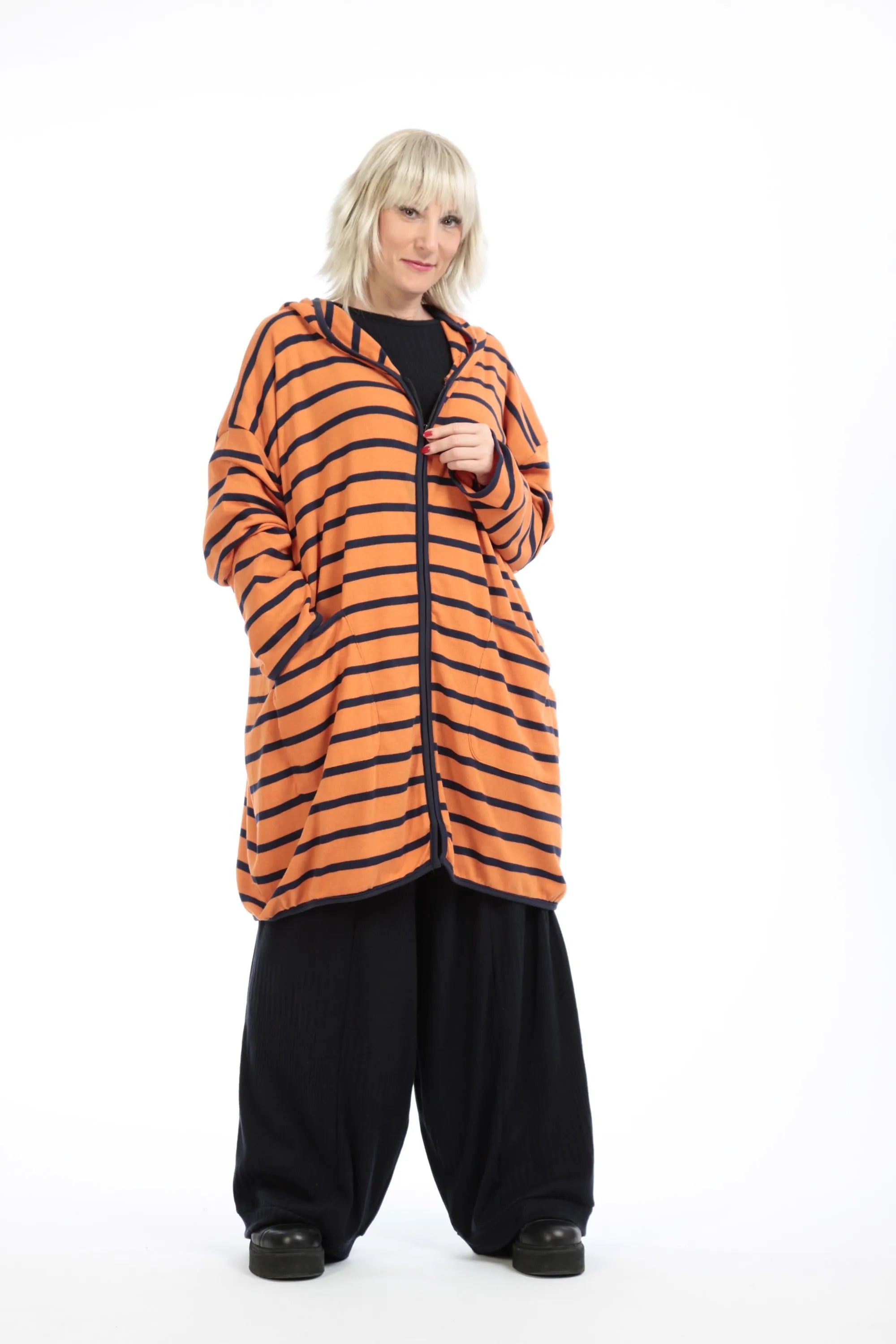  AKH Fashion Jacke in gerader Form, aus Materialmix, 1190.07598, Orange-Blau, Streifen