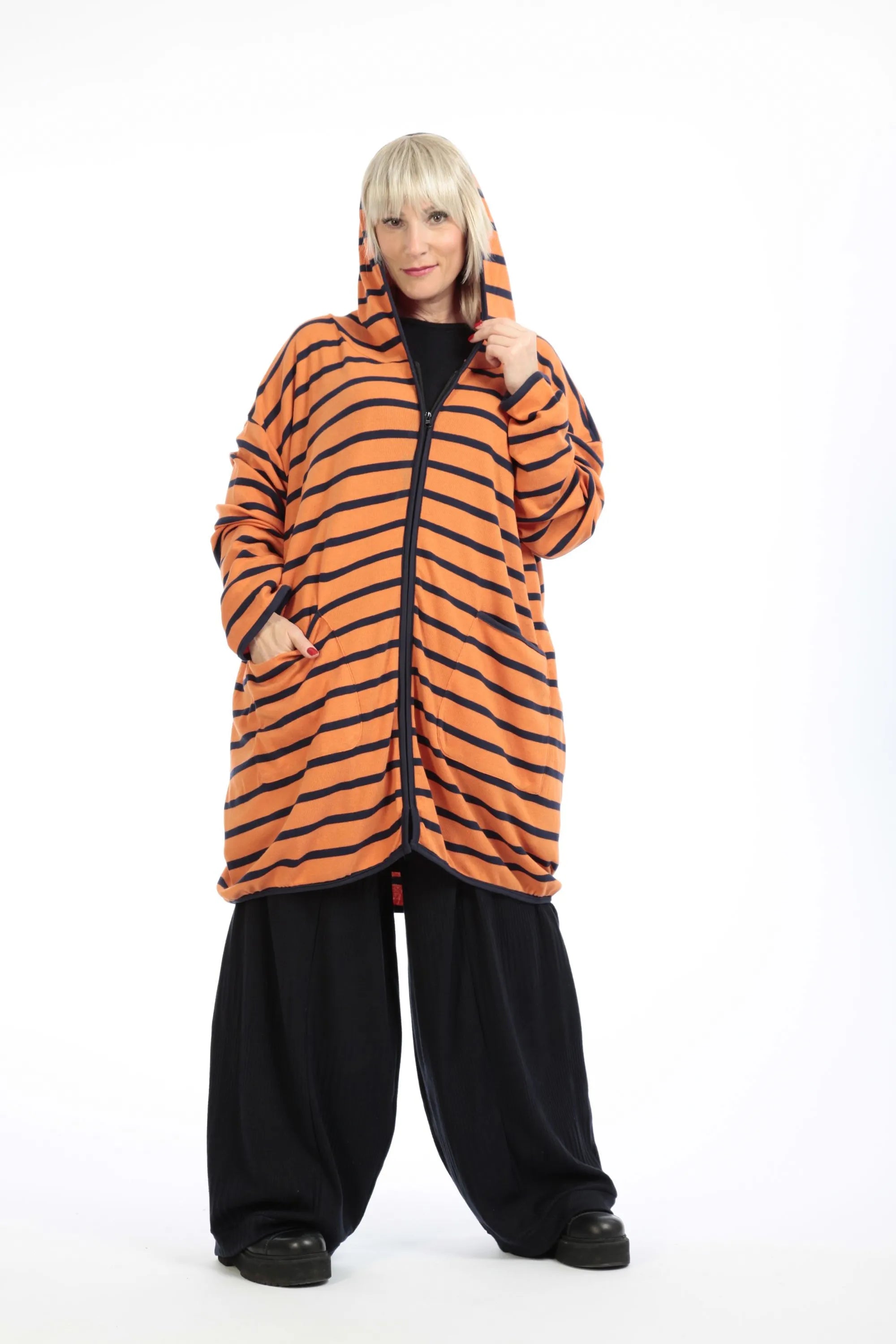  AKH Fashion Jacke in gerader Form, aus Materialmix, 1190.07598, Orange-Blau, Streifen