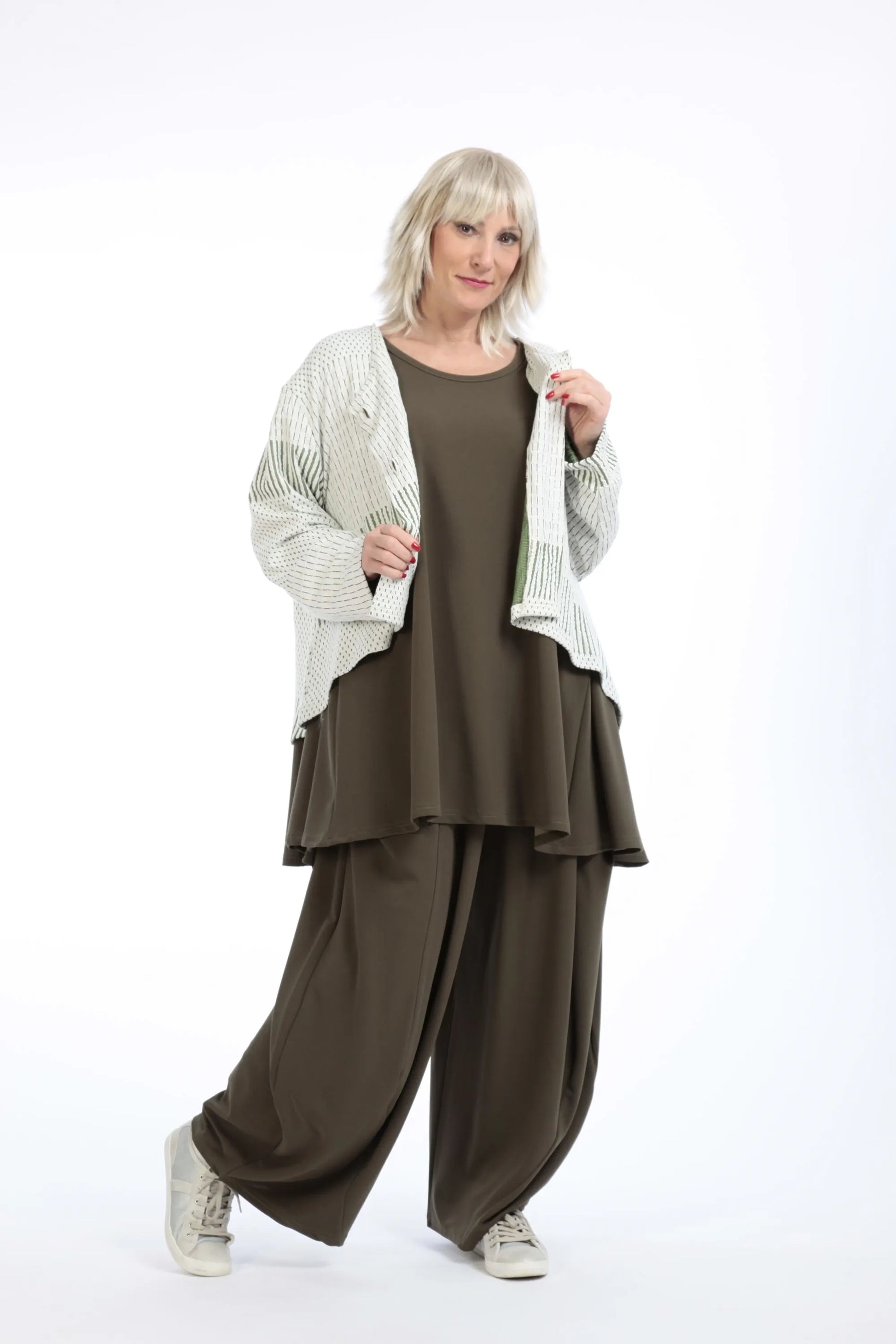  Jacke von AKH Fashion aus Viskose in gerundeter Form, 1191.00130, Ecru-Grün, Ausgefallen