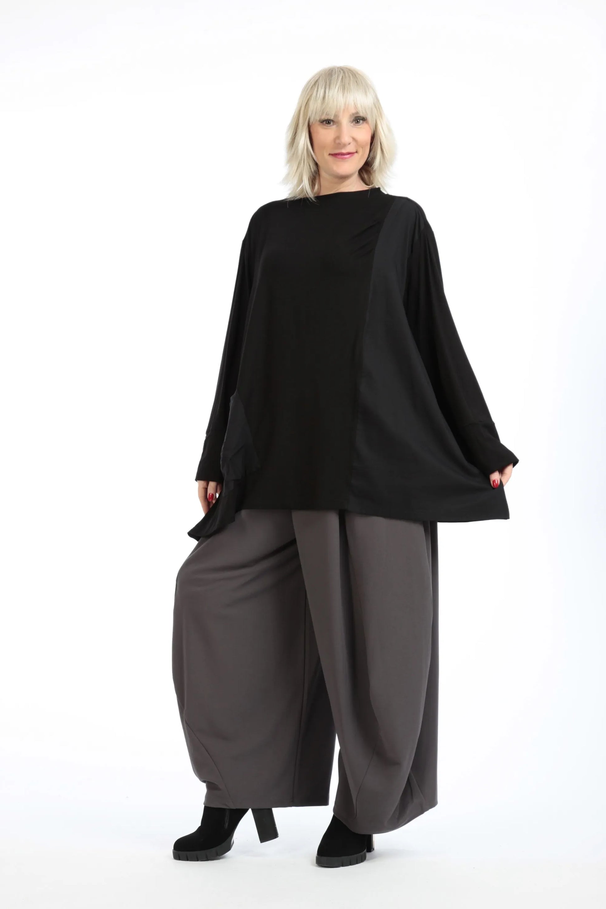  A-Form Bigshirt von AKH Fashion aus Viskose, 1195.01237, Schwarz, Unifarben, Schick, Modern