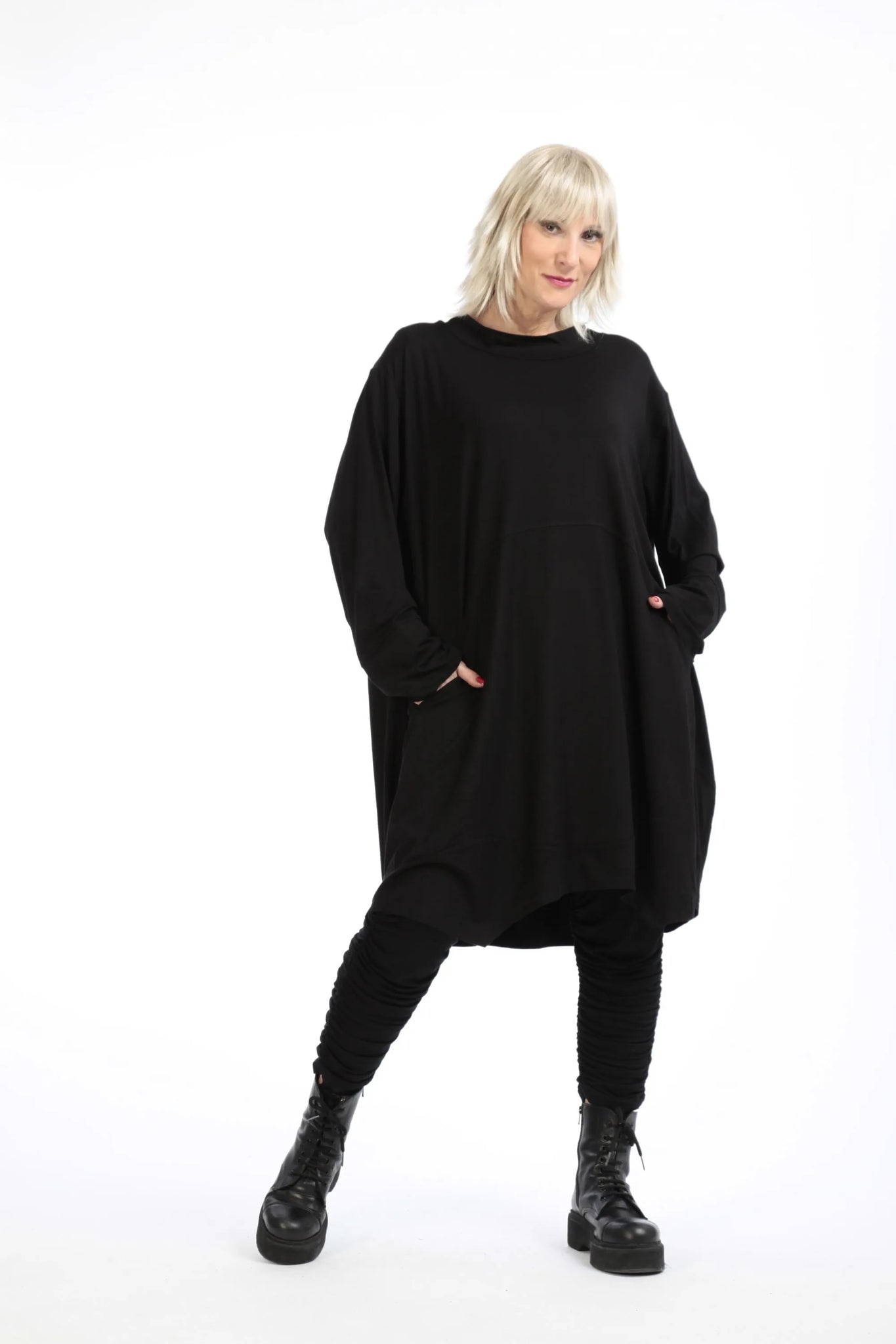  Ballonshirt mit elegantem Stehkragen aus geschmeidigem Viskose-Elasthan für Plus Size Mode