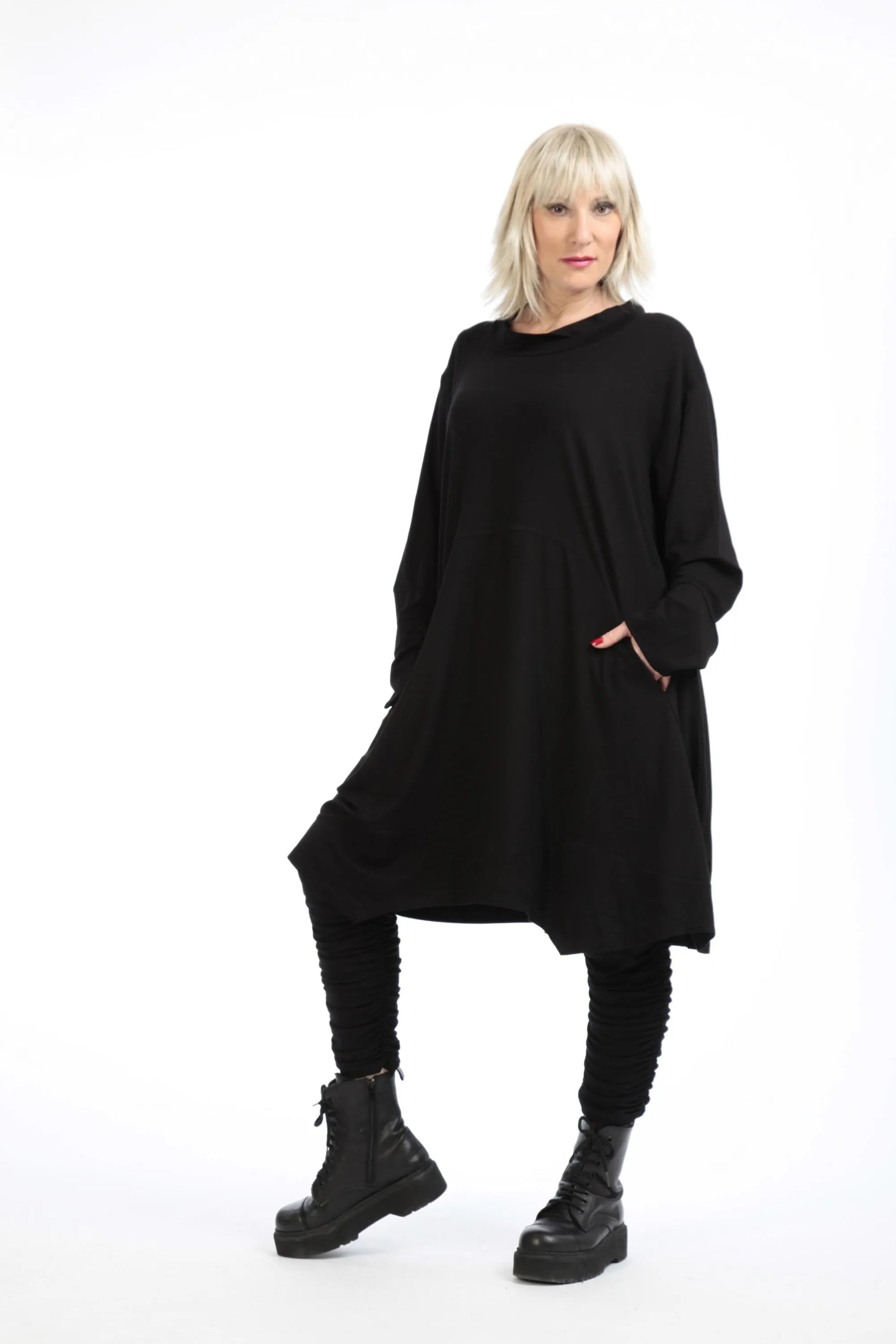  Ballonshirt mit elegantem Stehkragen aus geschmeidigem Viskose-Elasthan für Plus Size Mode