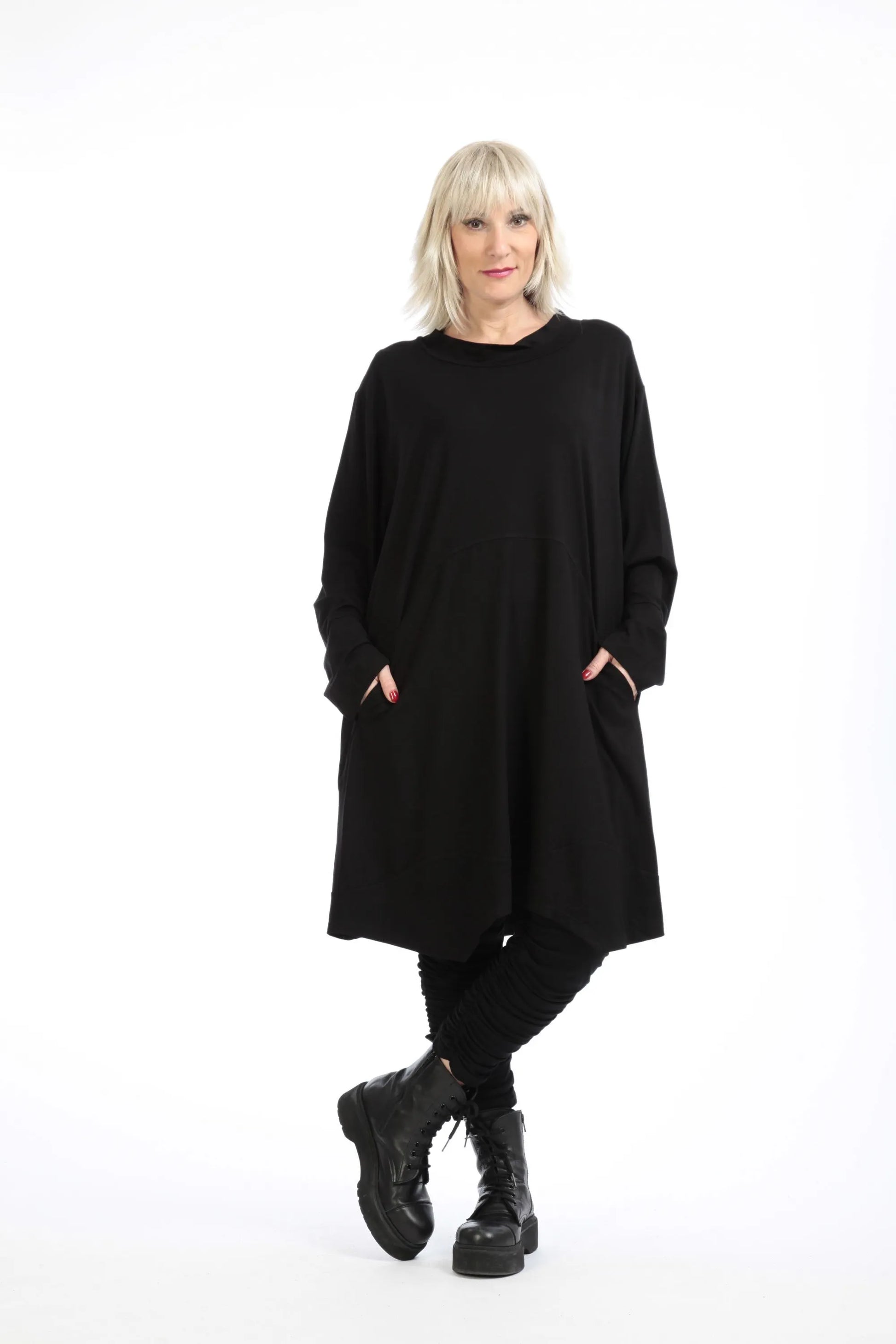  Ballonshirt mit elegantem Stehkragen aus geschmeidigem Viskose-Elasthan für Plus Size Mode