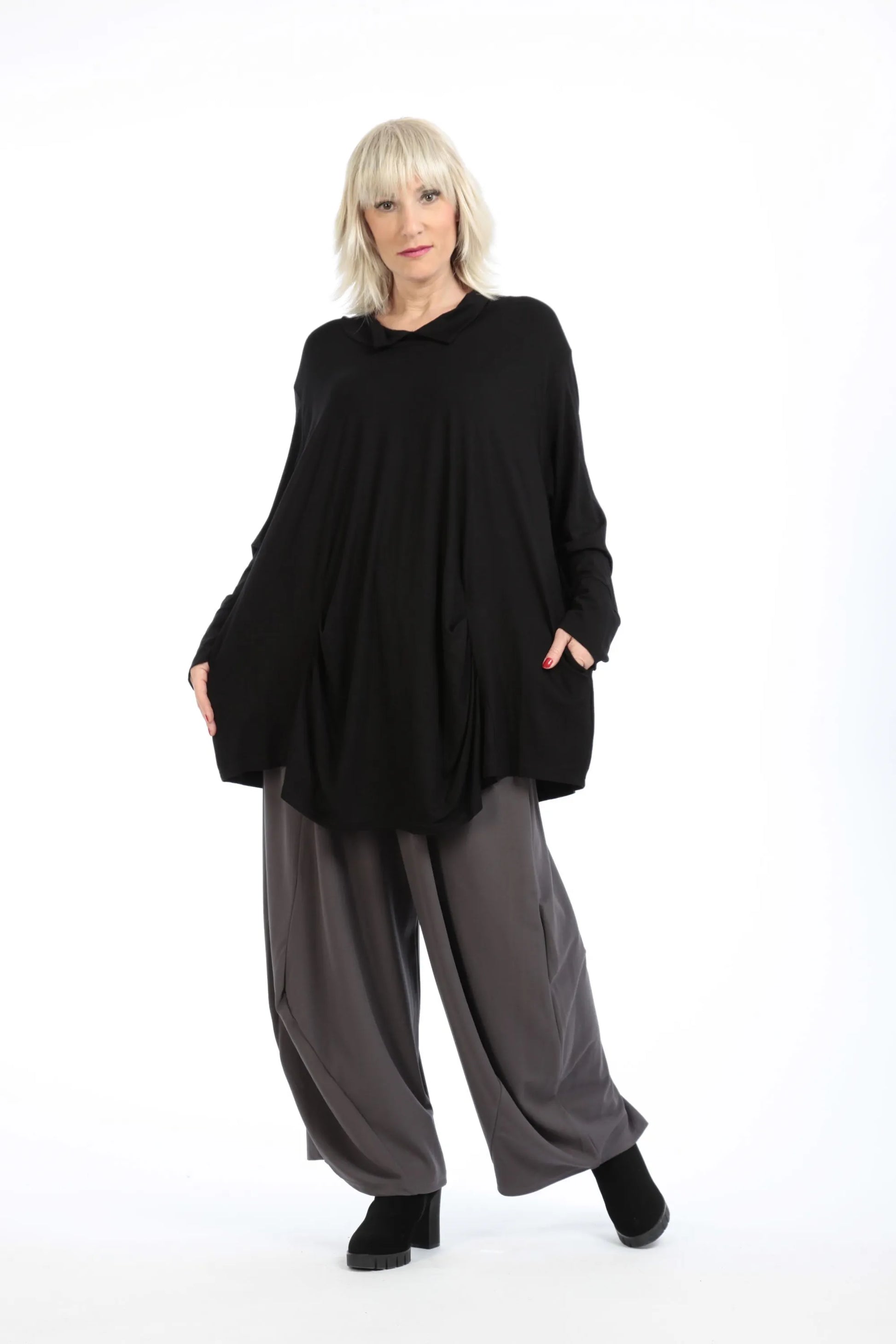  A-Form Shirt von AKH Fashion aus Viskose, 1195.02141, Schwarz, Unifarben, Schick, Modern