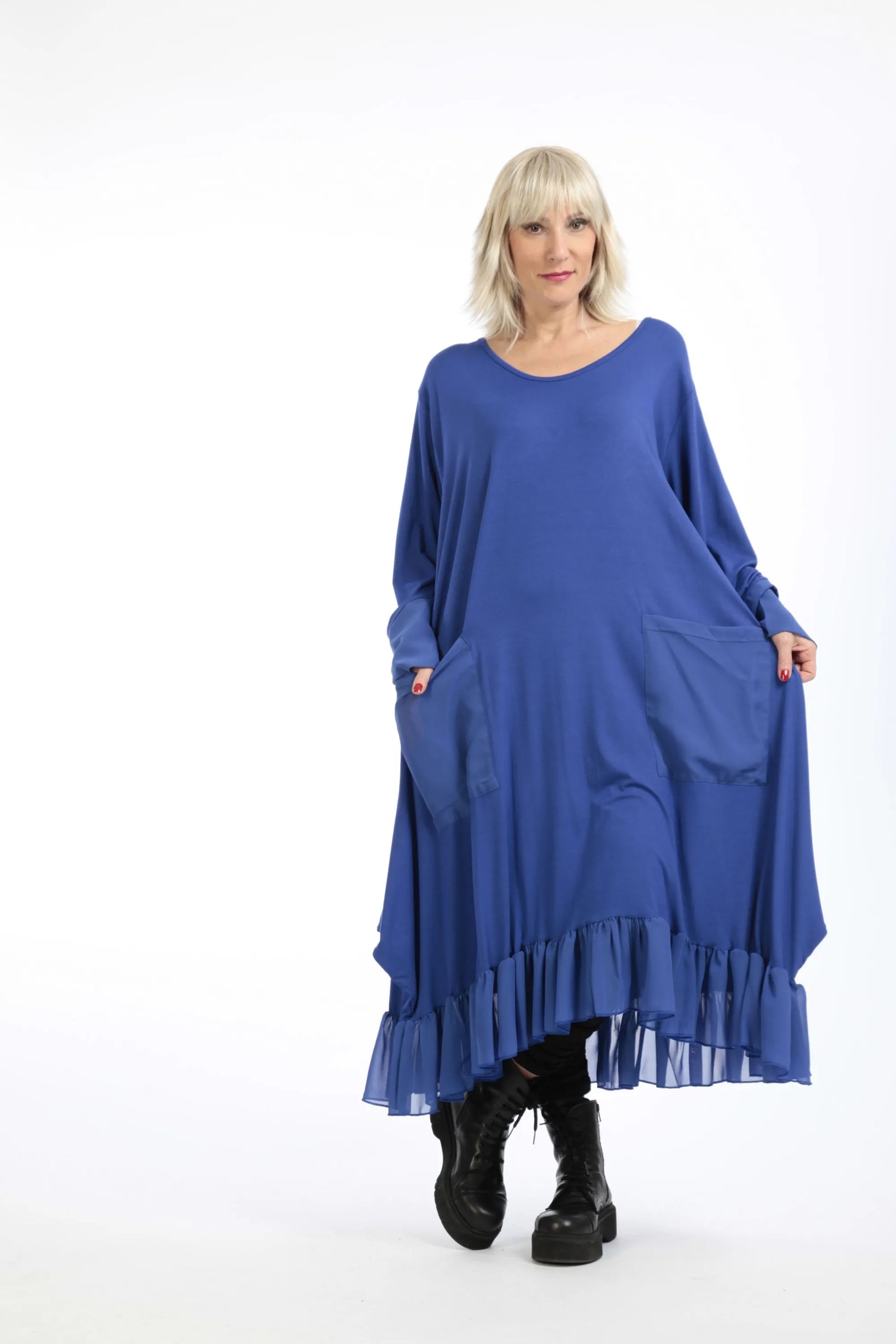  A-Form Kleid von AKH Fashion aus Viskose, 1197.05909, Blau, Unifarben, Ausgefallen, Modern