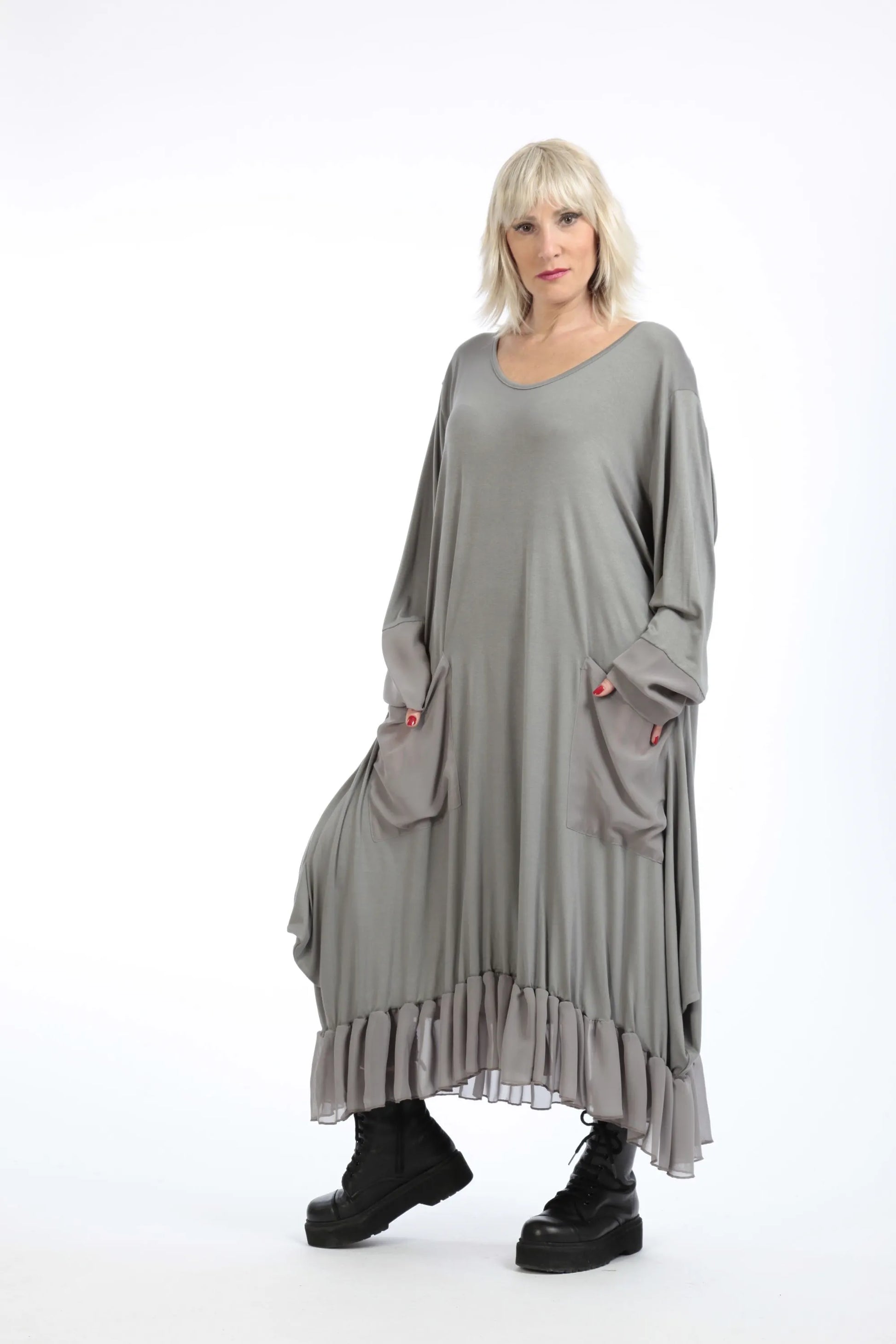  A-Form Kleid von AKH Fashion aus Viskose, 1197.05909, Grau, Unifarben, Ausgefallen, Modern