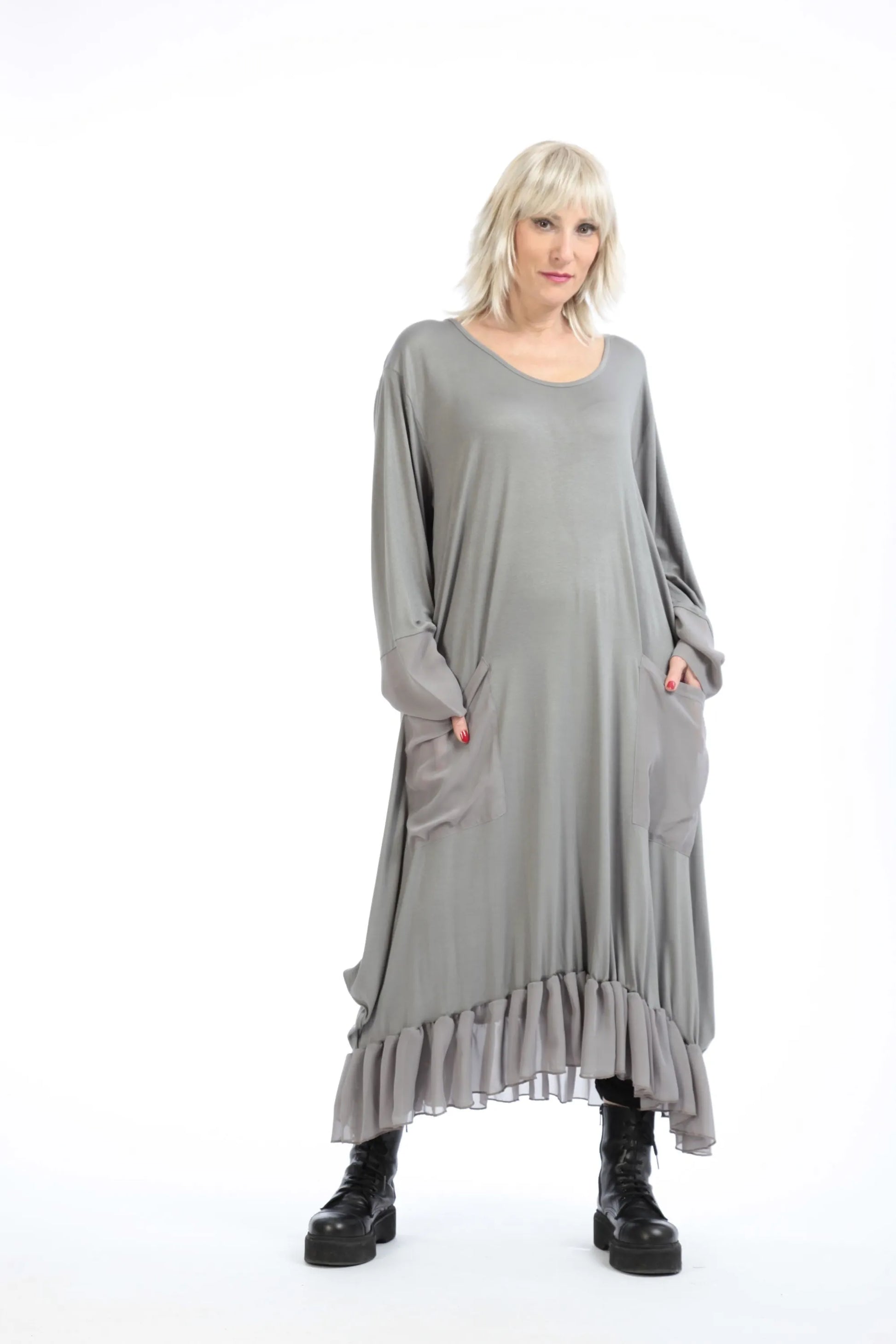  A-Form Kleid von AKH Fashion aus Viskose, 1197.05909, Grau, Unifarben, Ausgefallen, Modern