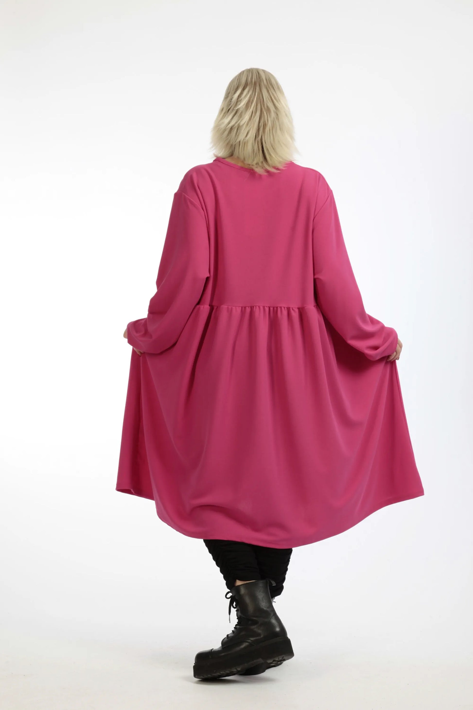  Bequemes A-Form Kleid in leuchtendem Fuchsia mit praktischen Taschen für Plus Size Fashion