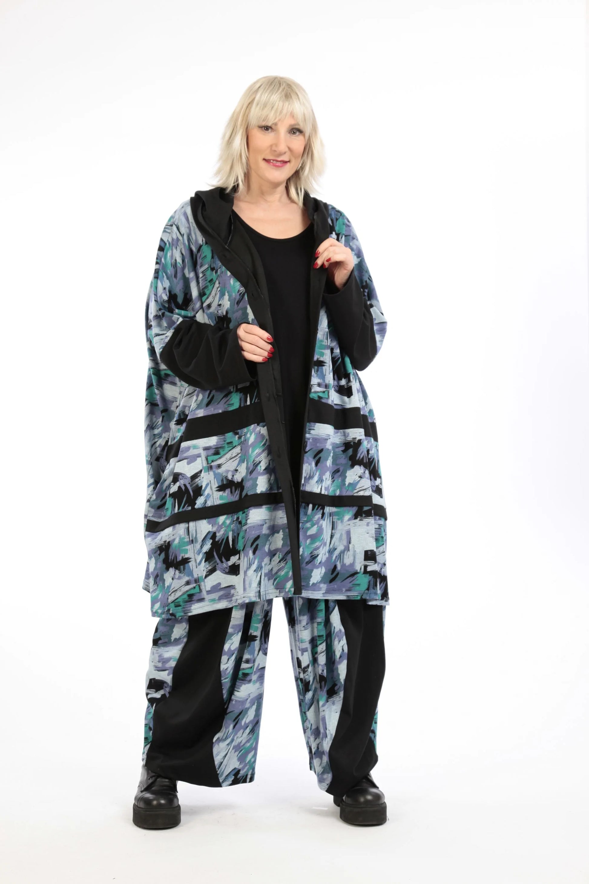  Jacke von AKH Fashion aus Viskose in gerader Form, 1211.06857, Petrol, Grafik, Ausgefallen