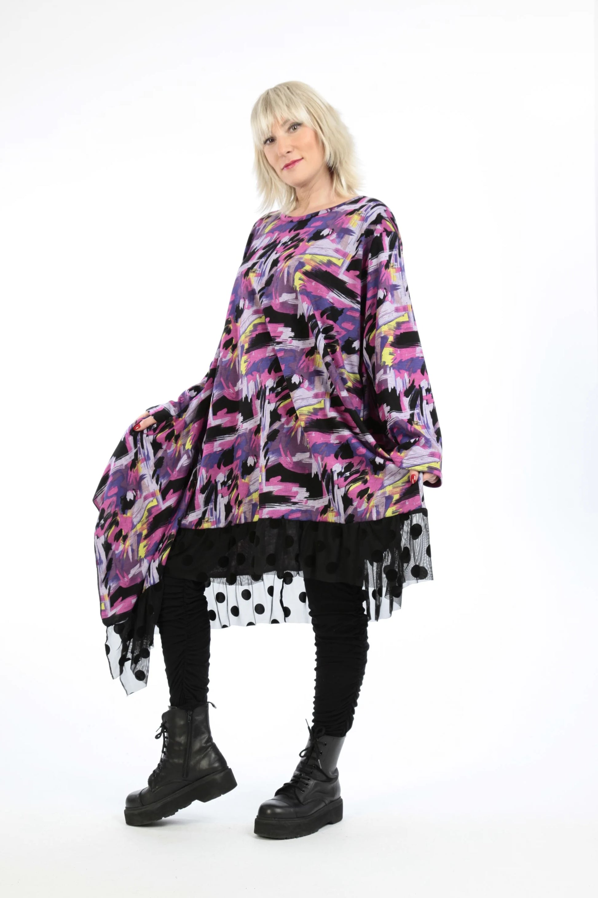  Kleid von AKH Fashion aus Viskose in asymmetrischer Form, 1211.06875, Fuchsia, Ausgefallen