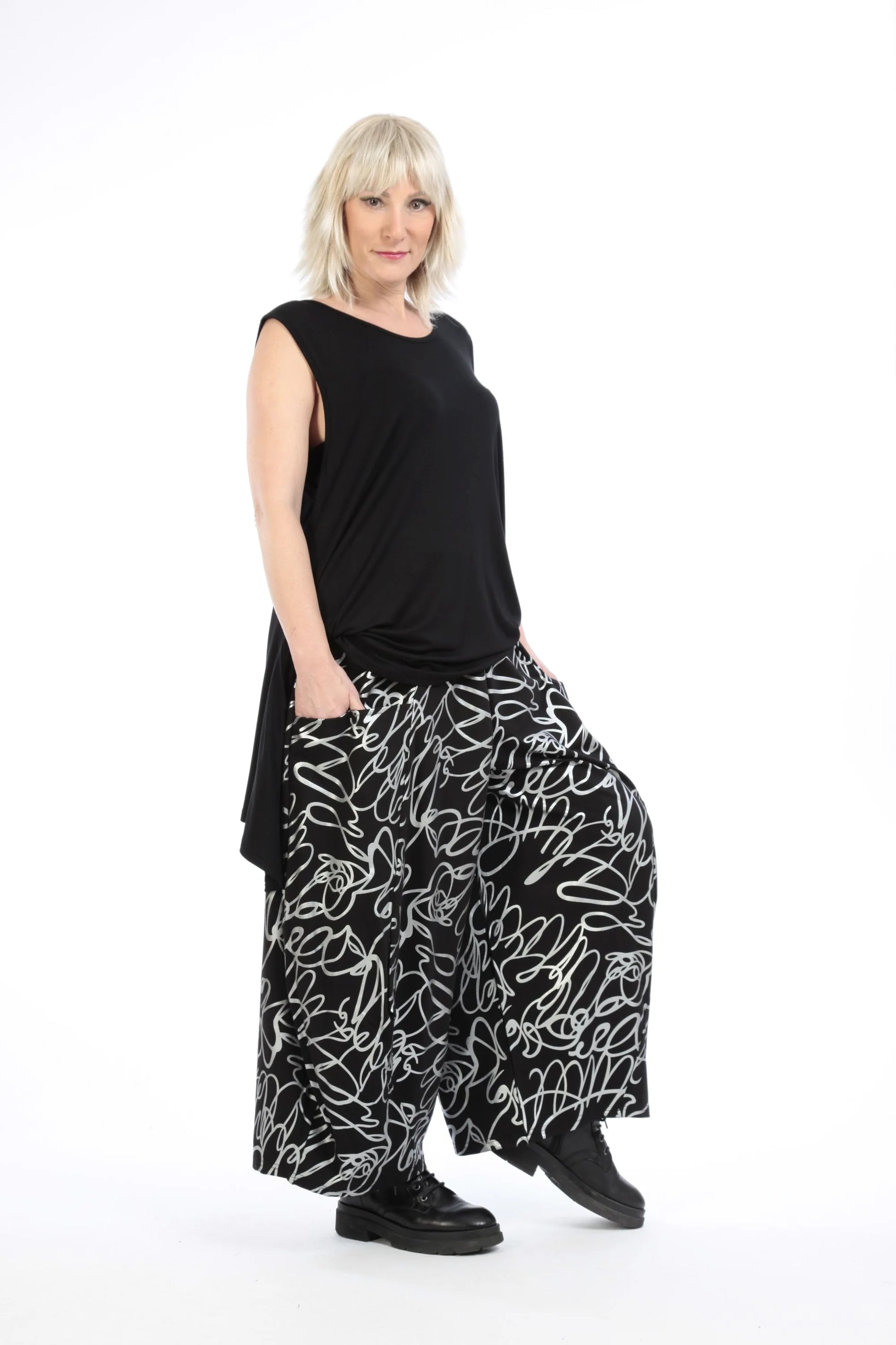  Ballonhose von AKH Fashion aus Viskose, 1212.08069, Schwarz-Silber, Pinselstrich, Schick