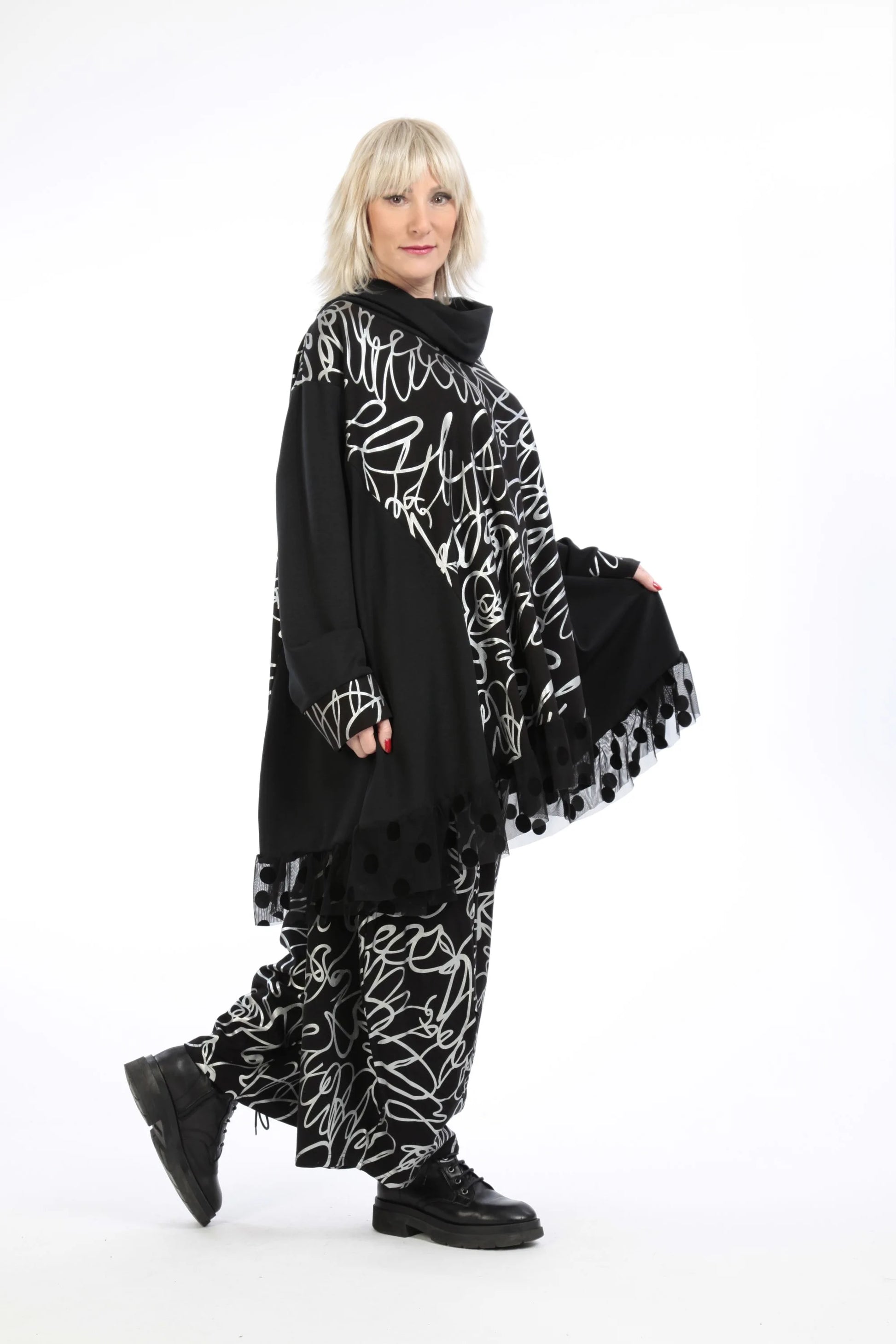  A-Form Bigshirt von AKH Fashion aus Viskose, 1212.09953, Schwarz-Silber, Pinselstrich