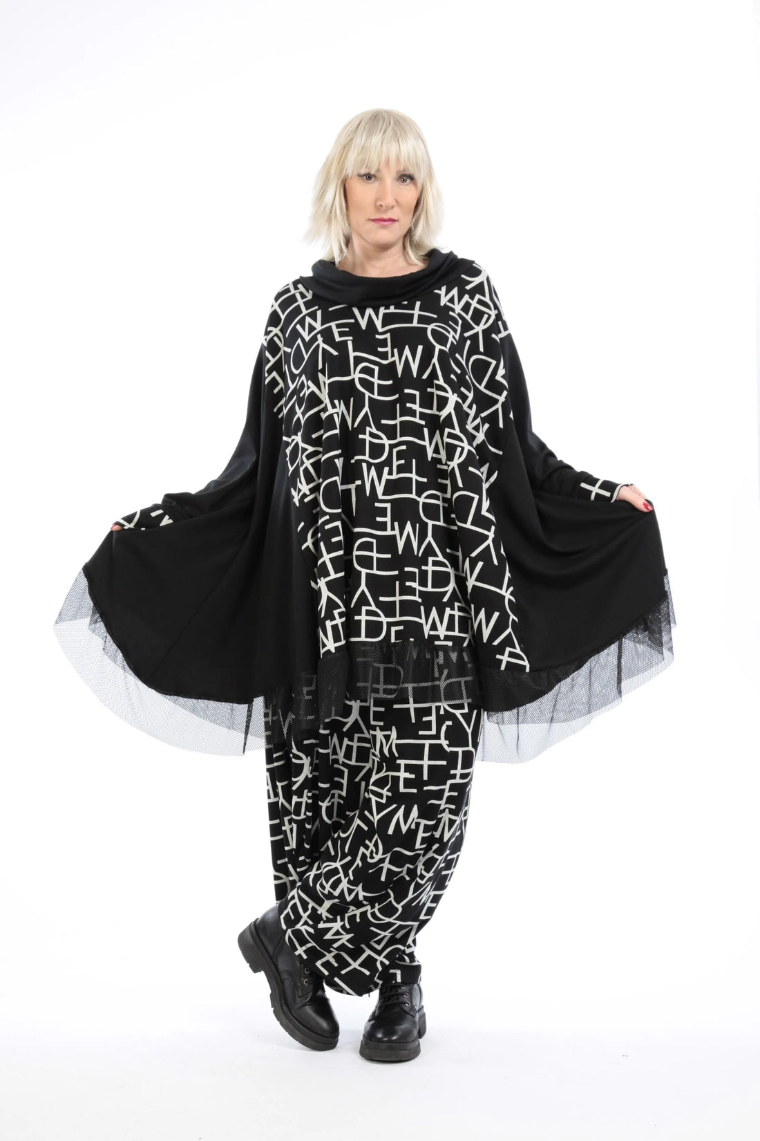  A-Form Bigshirt von AKH Fashion aus Viskose, 1213.09953, Schwarz-Grau, Buchstaben, Schick