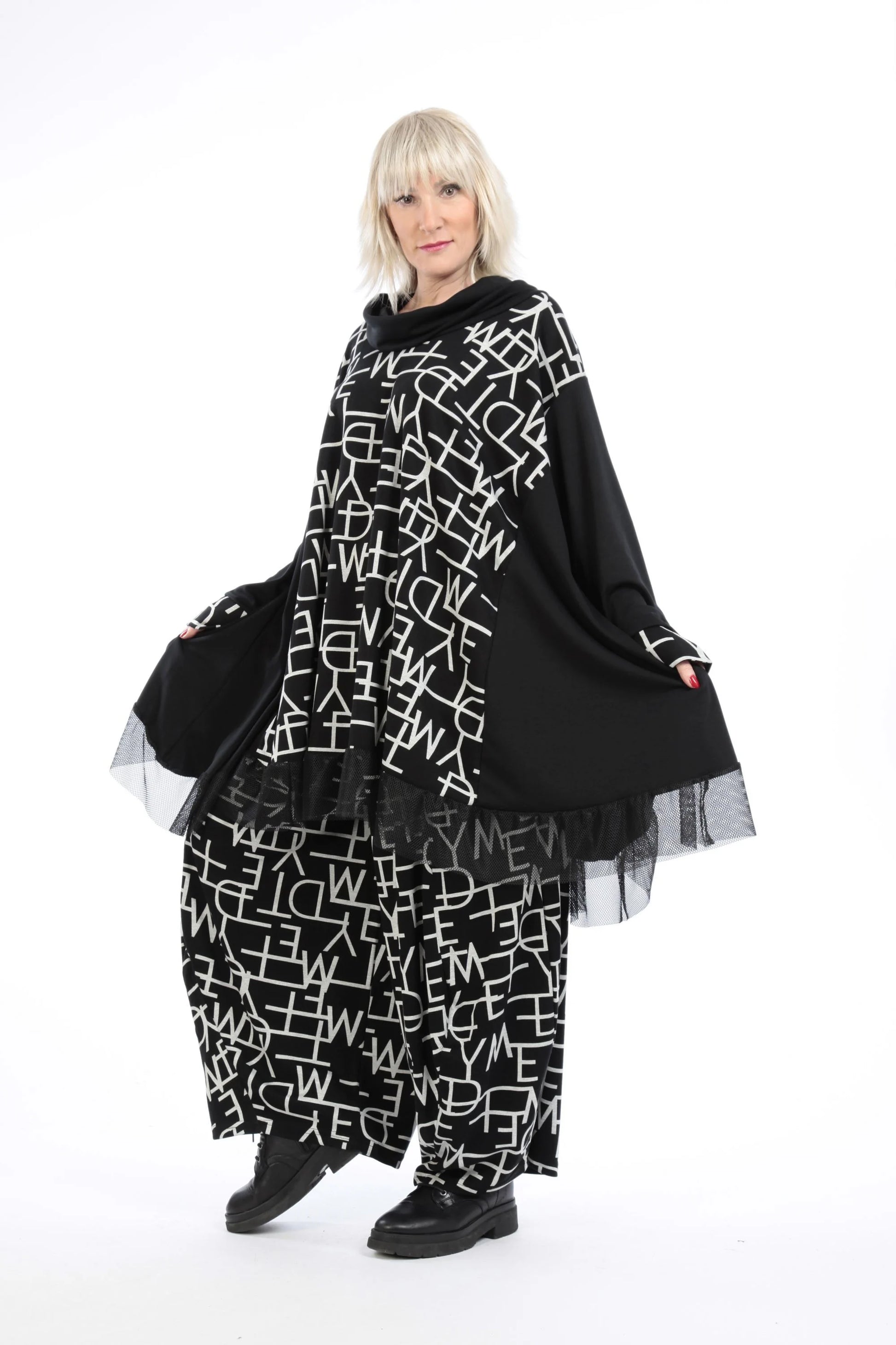  A-Form Bigshirt von AKH Fashion aus Viskose, 1213.09953, Schwarz-Grau, Buchstaben, Schick