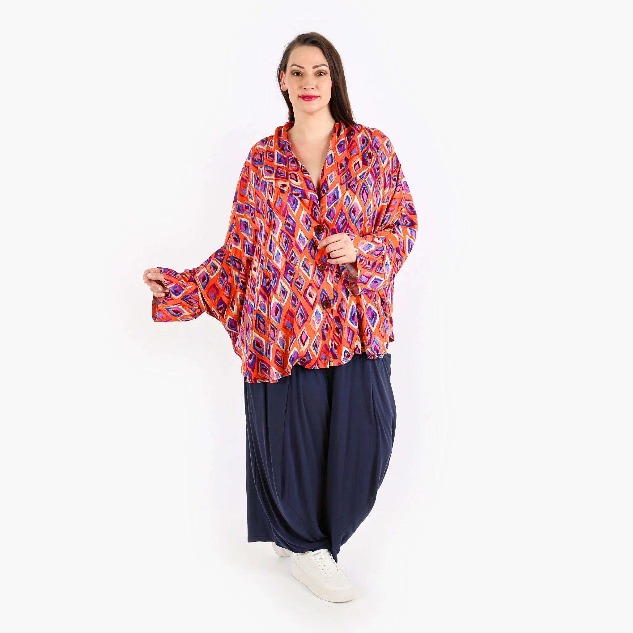  AKH Fashion Jacke in gerundeter Form, aus Viskose, 1309.00140, Orange-Violett-Blau