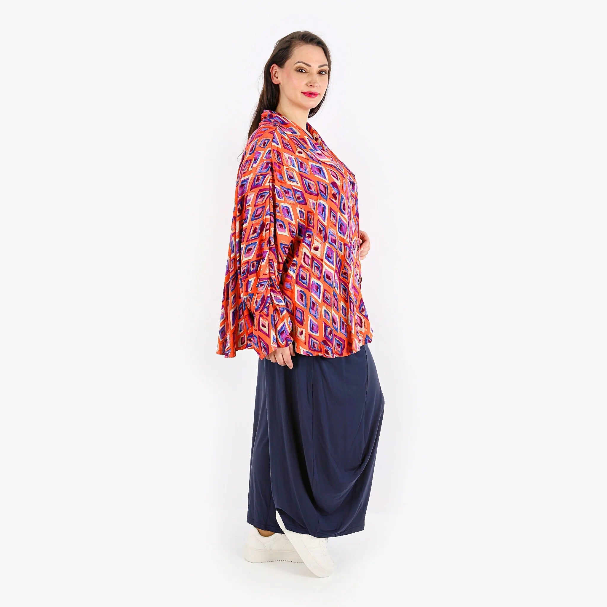 AKH Fashion Jacke in gerundeter Form, aus Viskose, 1309.00140, Orange-Violett-Blau