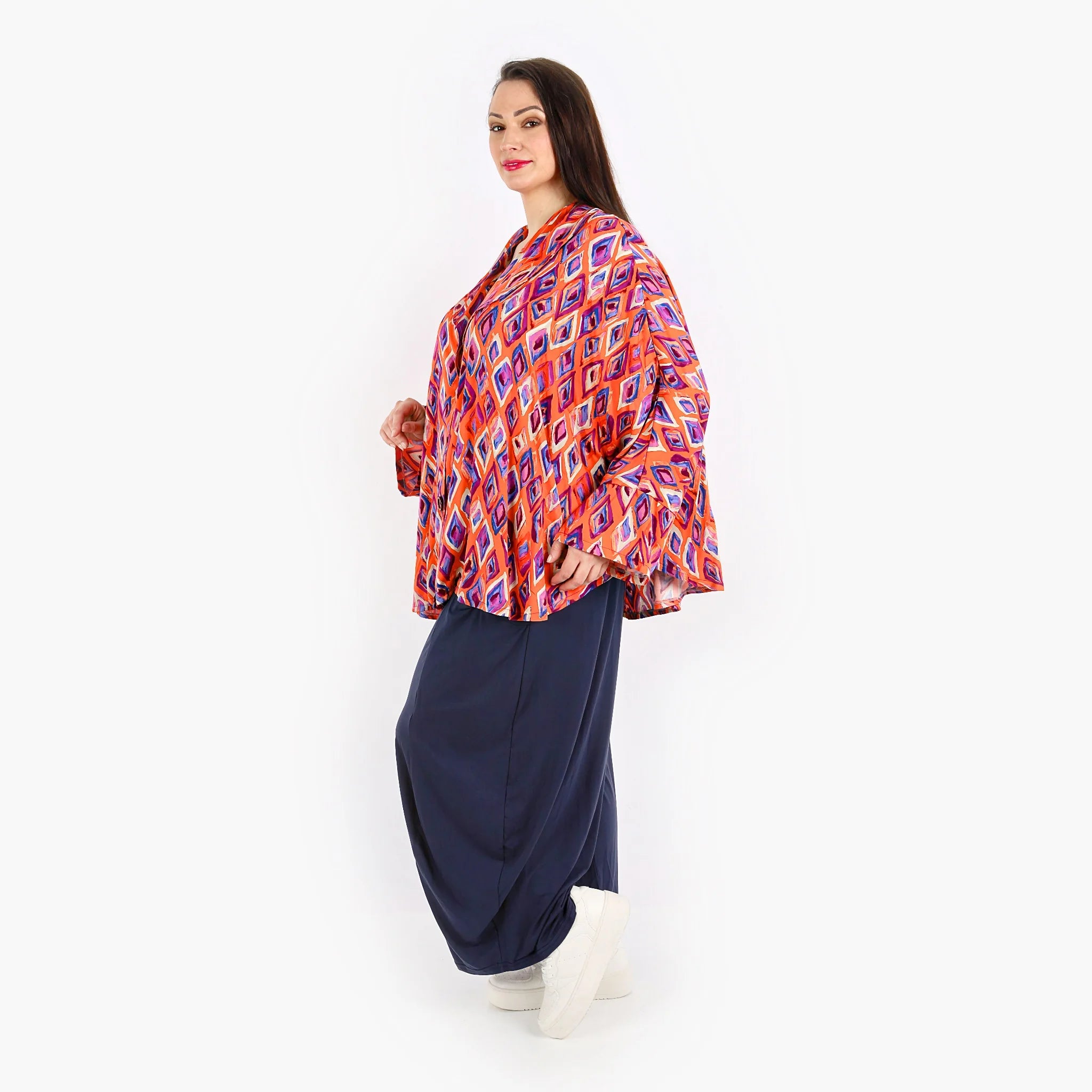  AKH Fashion Jacke in gerundeter Form, aus Viskose, 1309.00140, Orange-Violett-Blau