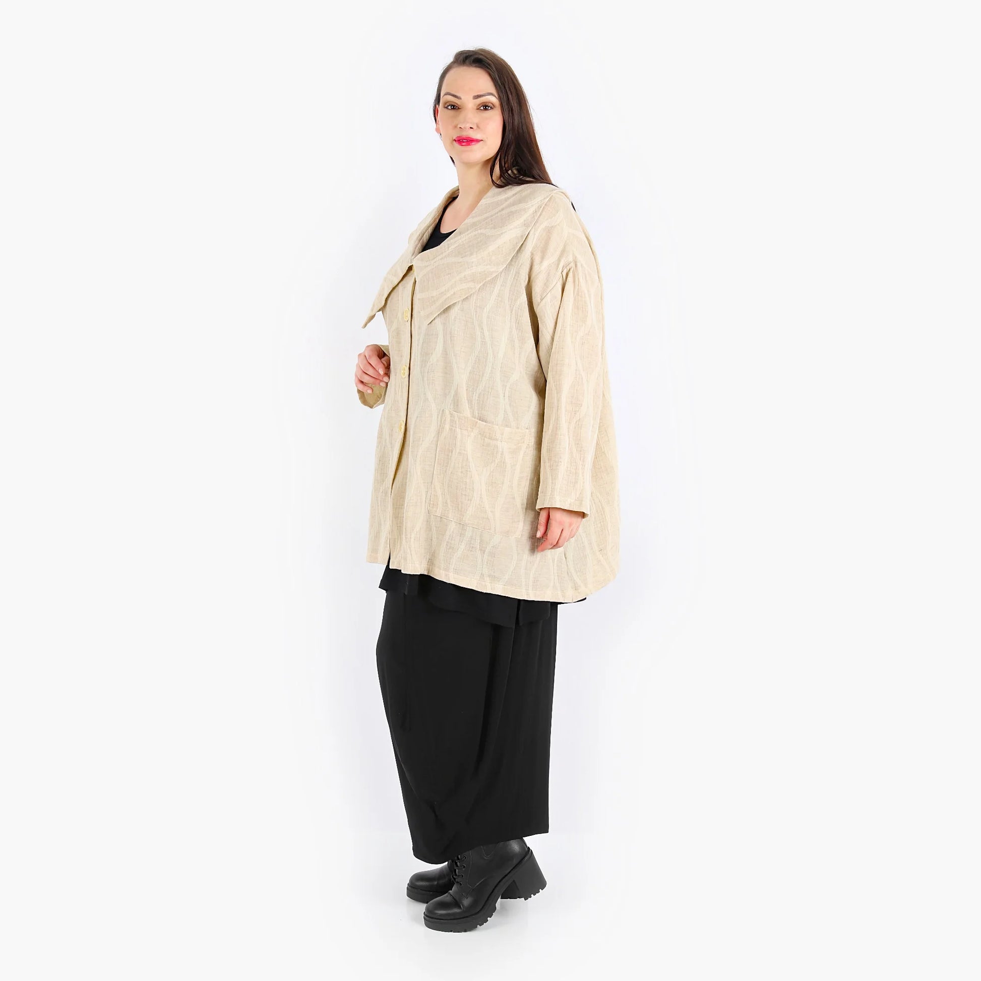  Jacke von AKH Fashion aus Leinen in kastiger Form, 1311.06070, Beige, Unifarben, Schick