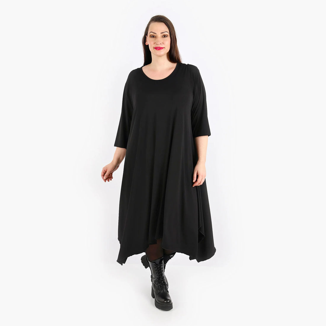  A-Form Kleid von AKH Fashion aus Materialmix, 1313.5927A, Schwarz, Unifarben, Ausgefallen