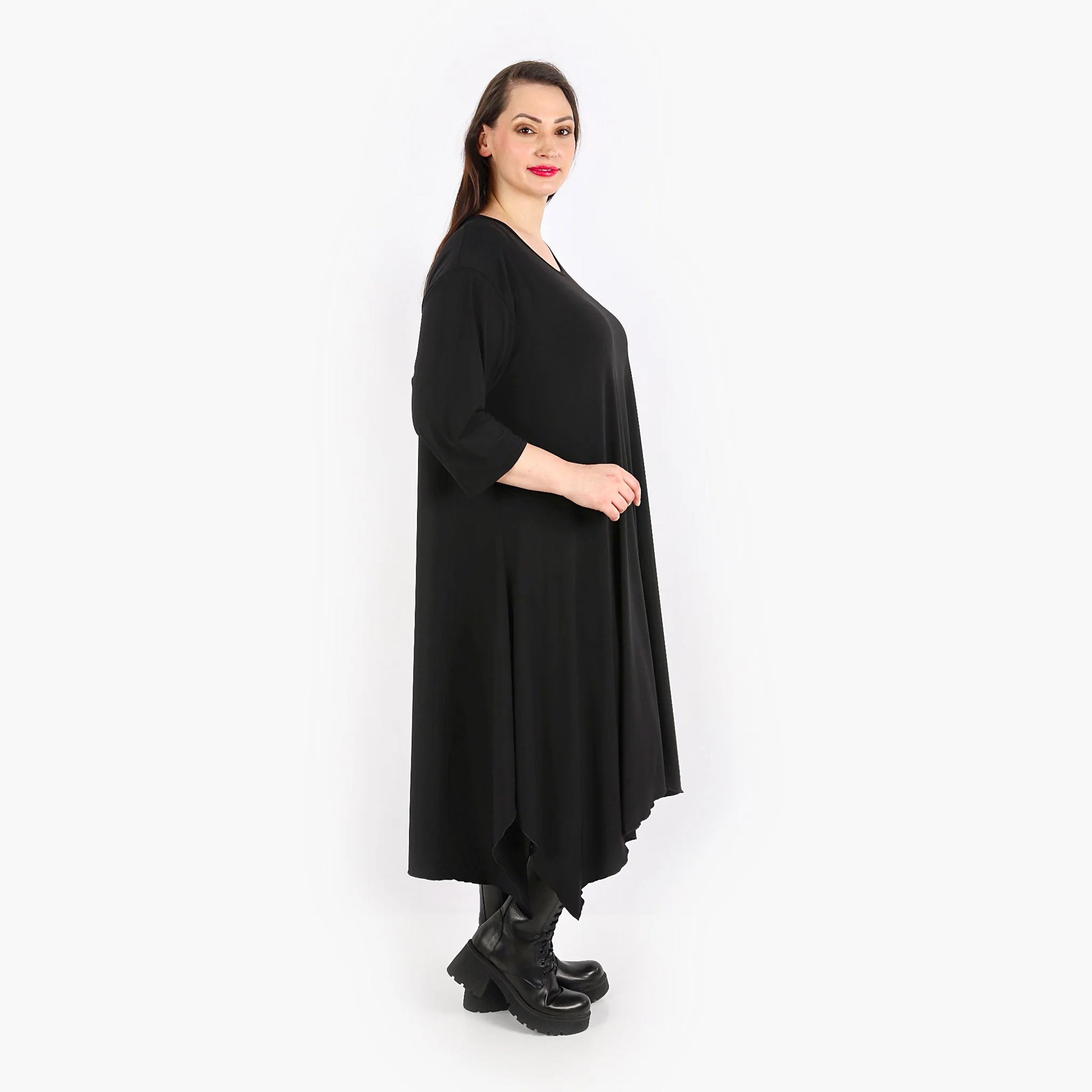  A-Form Kleid von AKH Fashion aus Materialmix, 1313.5927A, Schwarz, Unifarben, Ausgefallen