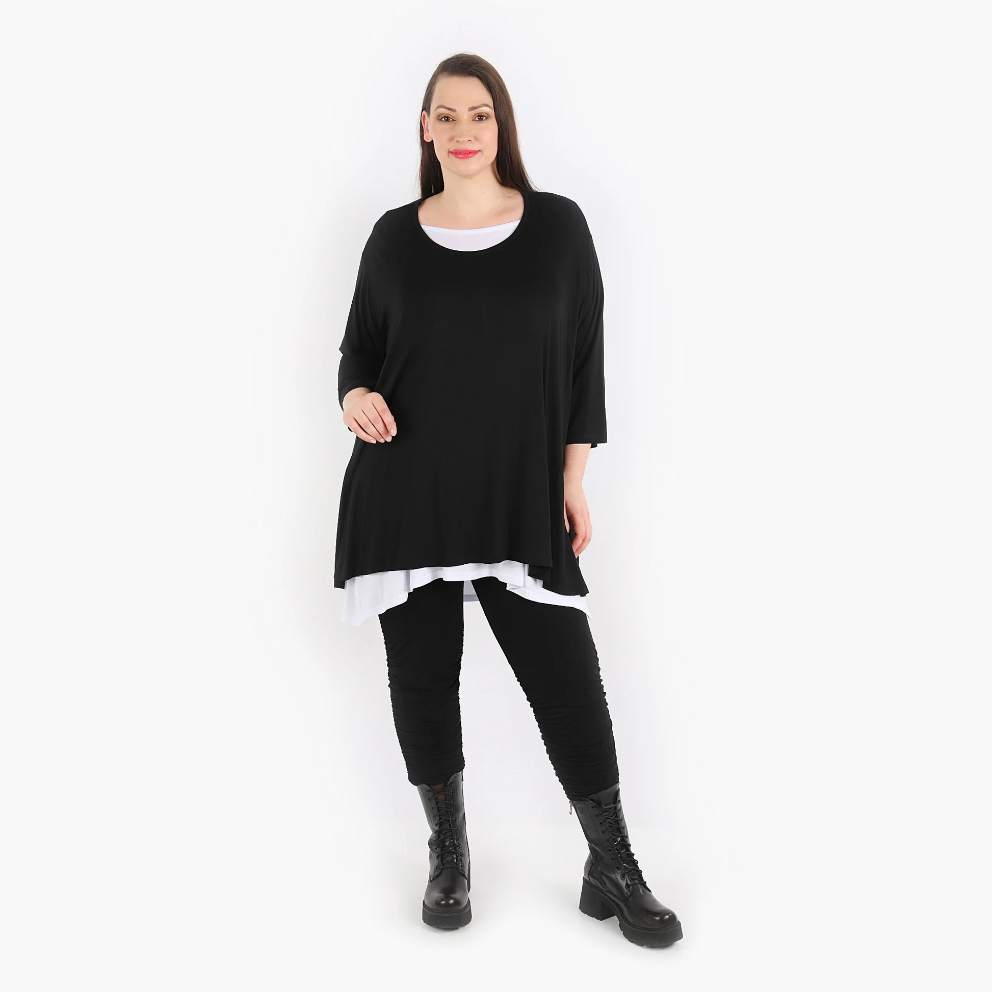  A-Form Shirt von AKH Fashion aus Viskose, 1312.00593, Schwarz, Unifarben, Schick, Modern