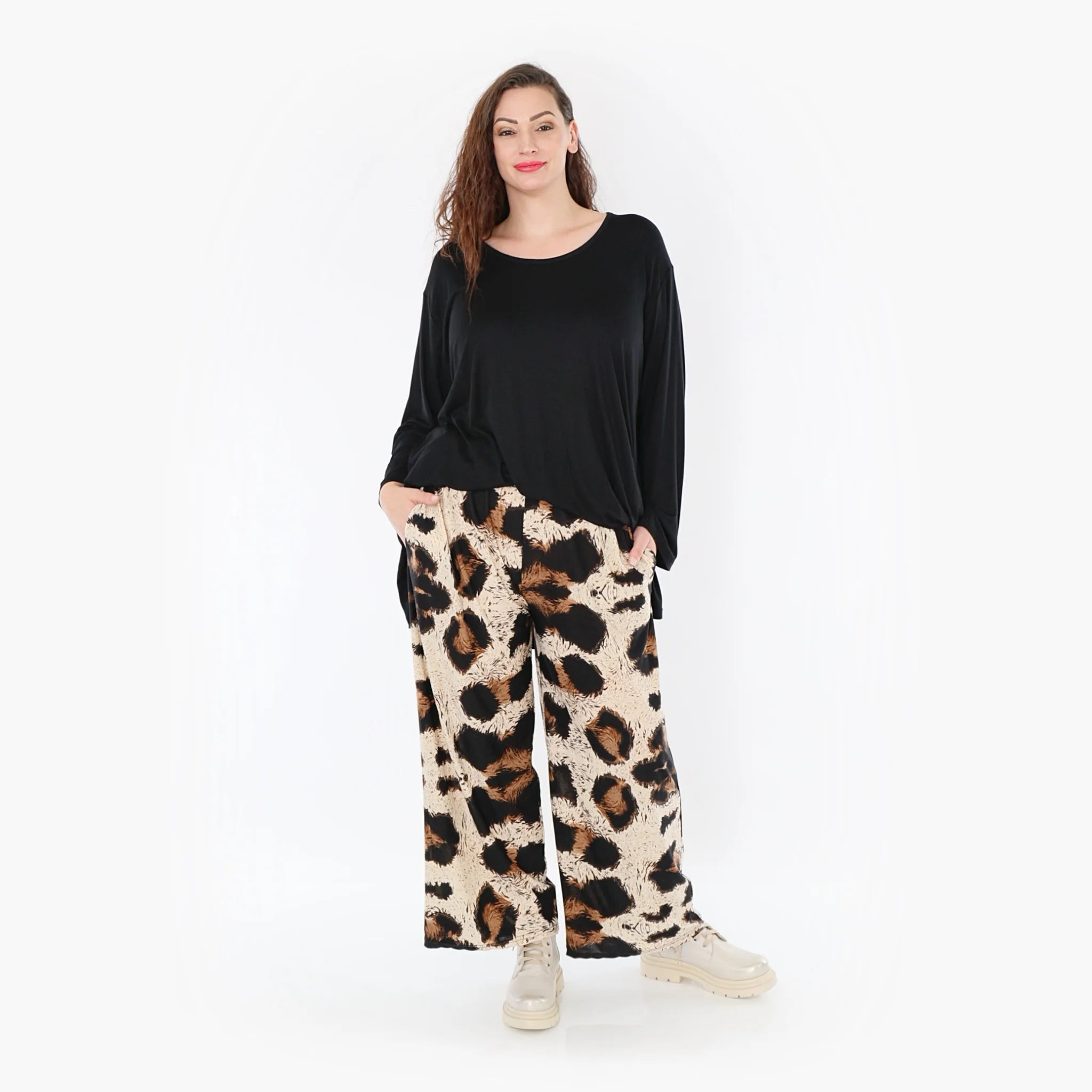  AKH Fashion Hose in gerader Form, aus Viskose, 1369.02024, Beige-Schwarz-Braun, Leopard
