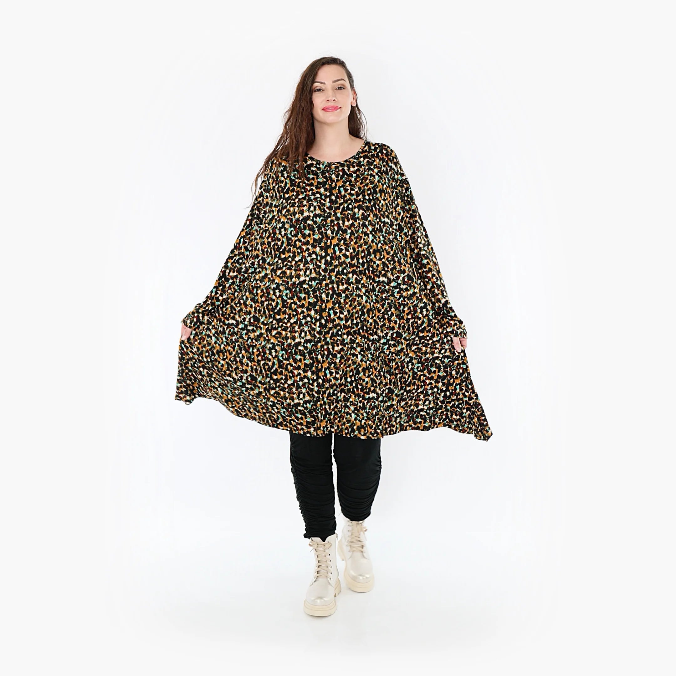  A-Form Bigshirt von AKH Fashion aus Viskose, 1370.02666, Schwarz-Braun-Grün, Animal, Schick