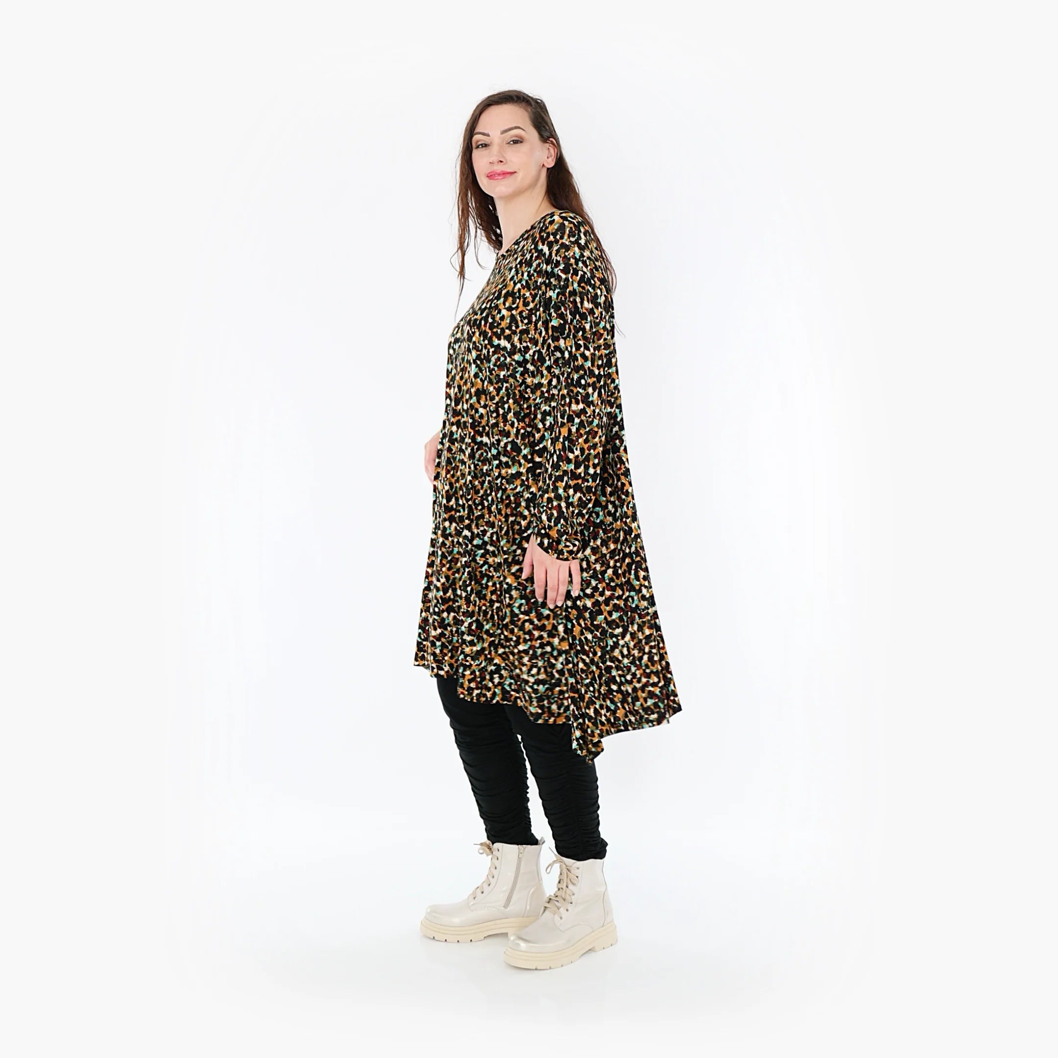  A-Form Bigshirt von AKH Fashion aus Viskose, 1370.02666, Schwarz-Braun-Grün, Animal, Schick