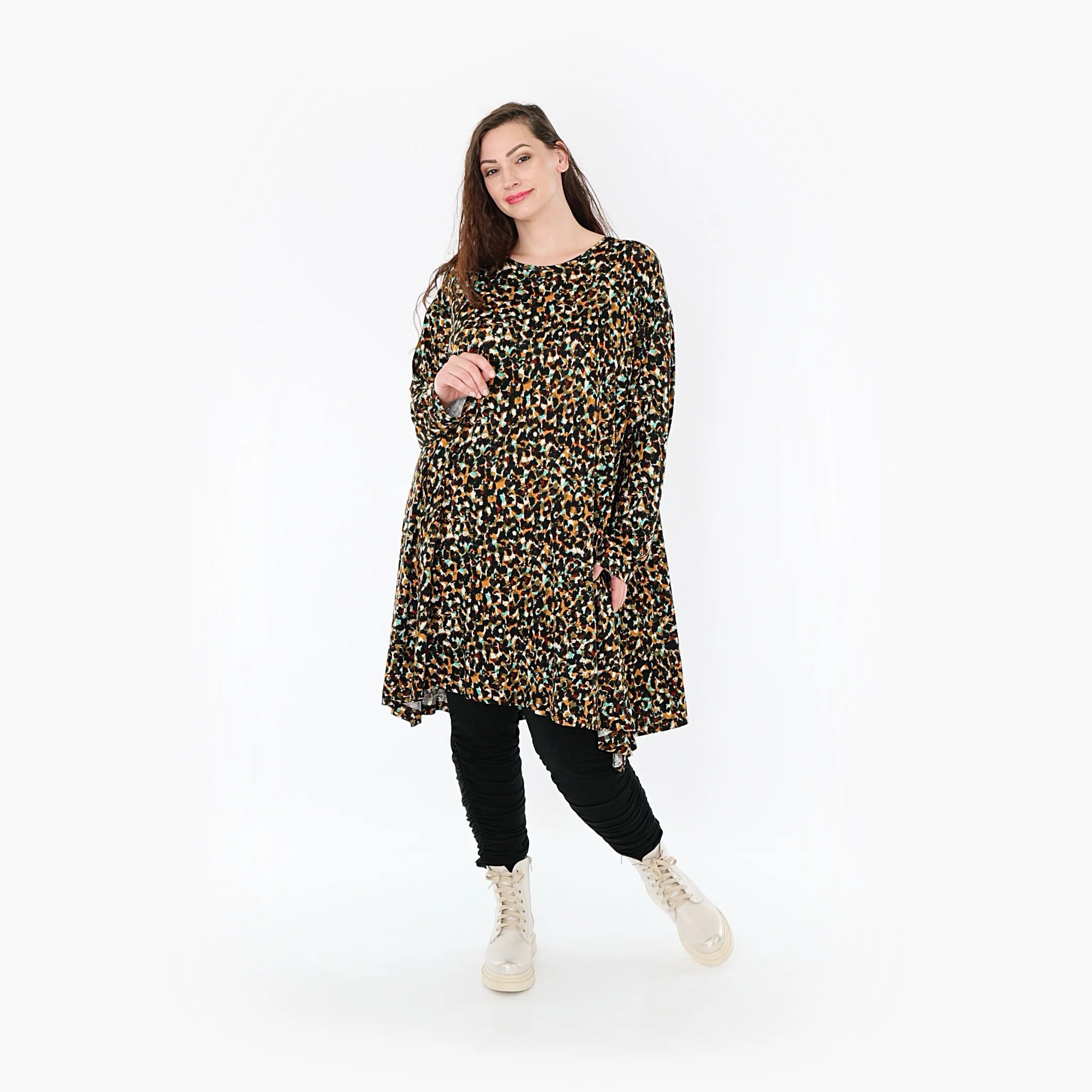  A-Form Bigshirt von AKH Fashion aus Viskose, 1370.02666, Schwarz-Braun-Grün, Animal, Schick