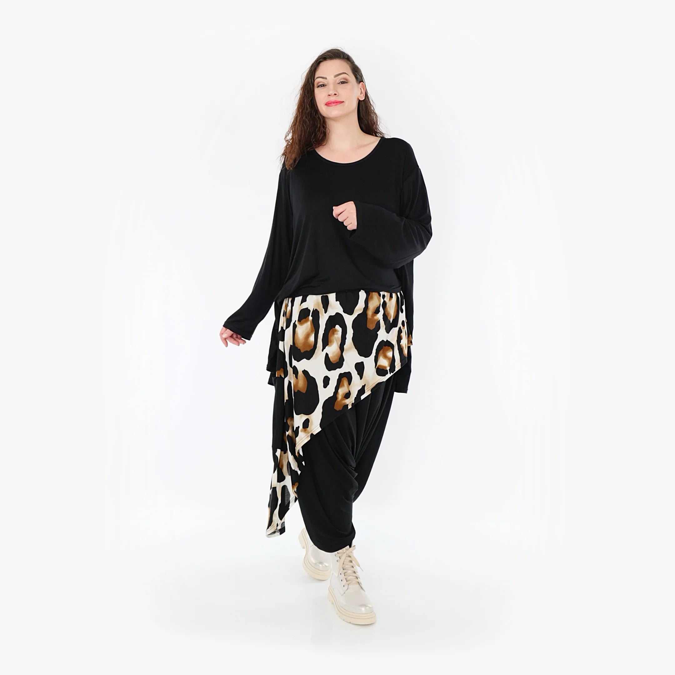  Haremshose von AKH Fashion aus Viskose, 1373.06992, Weiß-Schwarz-Cognac, Leopard, Schick